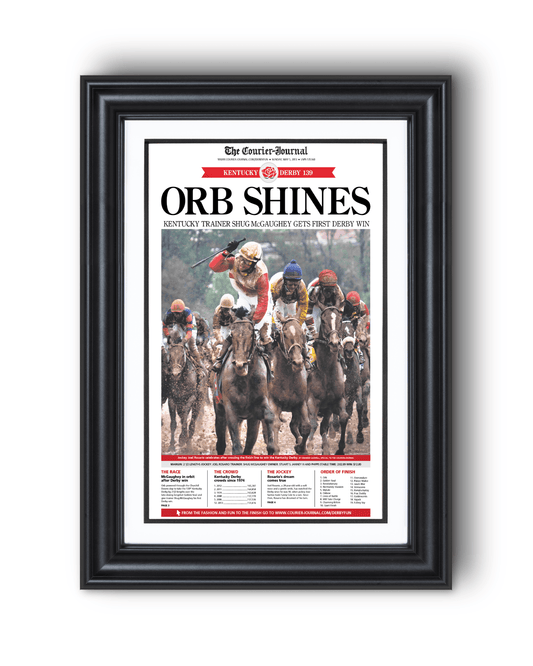 2013 Kentucky Derby “ORB SHINES” First Win Framed Front Page Newspaper - TitleGameFrames.com