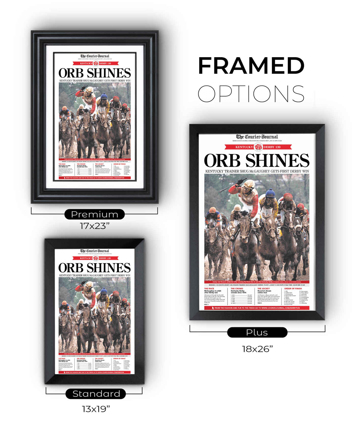 2013 Kentucky Derby “ORB SHINES” First Win Framed Front Page Newspaper - TitleGameFrames.com