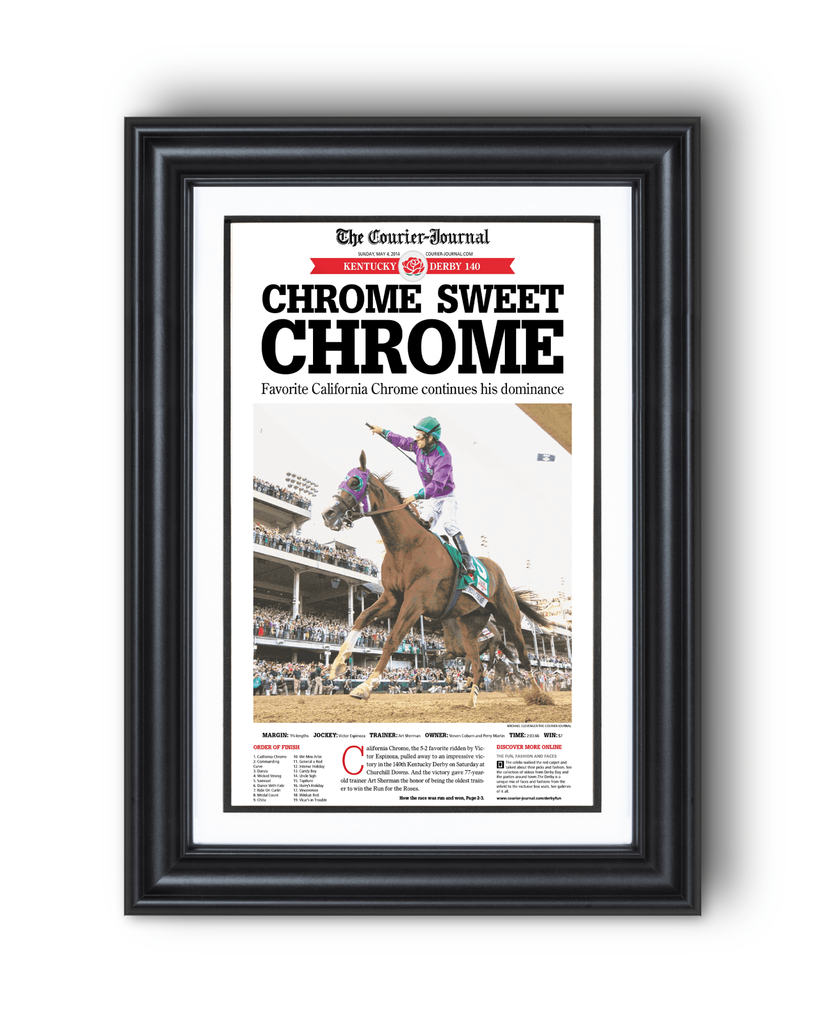 2014 Kentucky Derby California “CHROME SWEET CHROME” California Chrome Winner Framed Newspaper - TitleGameFrames.com