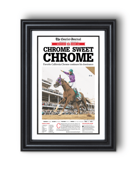2014 Kentucky Derby California “CHROME SWEET CHROME” California Chrome Winner Framed Newspaper - TitleGameFrames.com