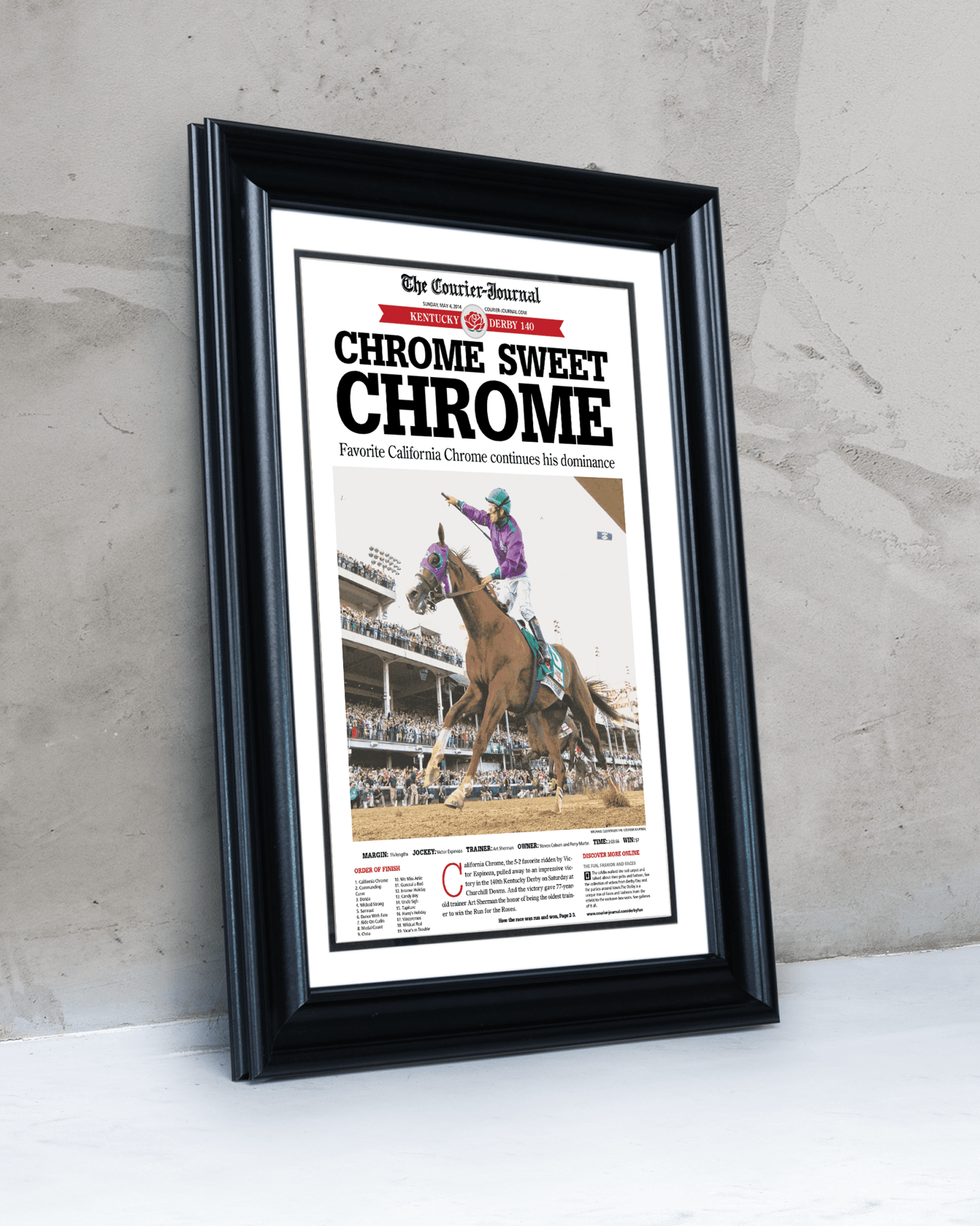 2014 Kentucky Derby California “CHROME SWEET CHROME” California Chrome Winner Framed Newspaper - TitleGameFrames.com