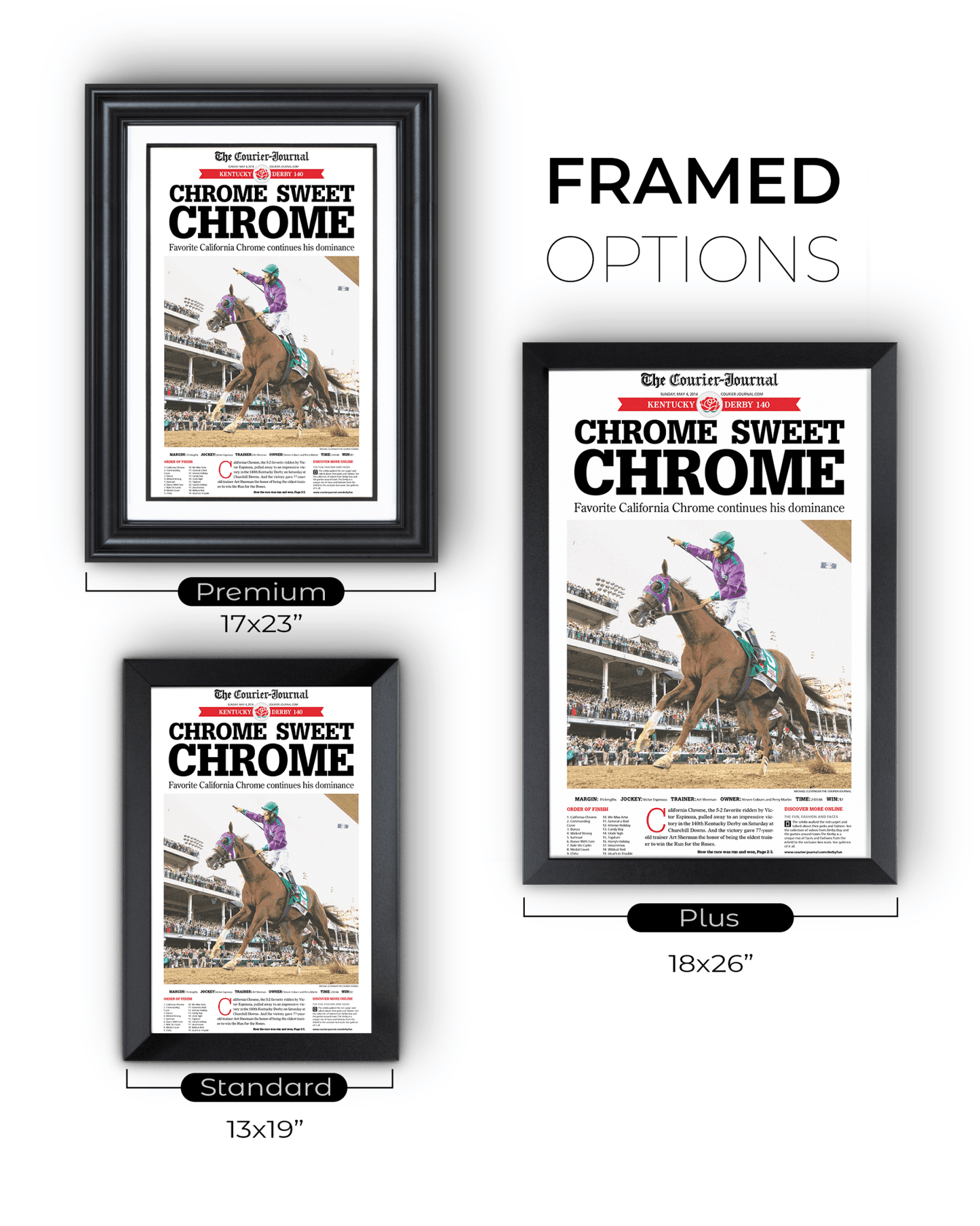2014 Kentucky Derby California “CHROME SWEET CHROME” California Chrome Winner Framed Newspaper - TitleGameFrames.com
