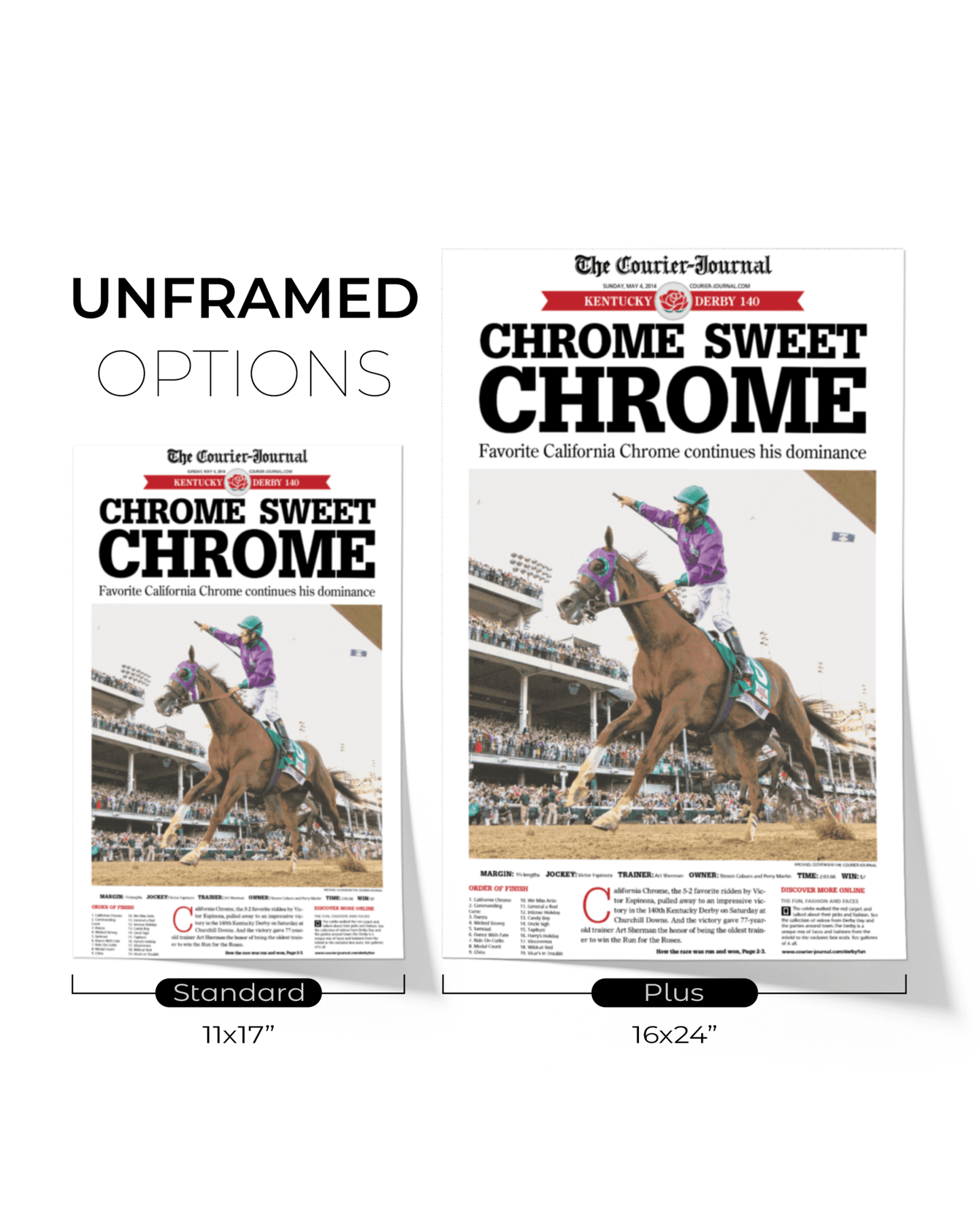 2014 Kentucky Derby California “CHROME SWEET CHROME” California Chrome Winner Framed Newspaper - TitleGameFrames.com