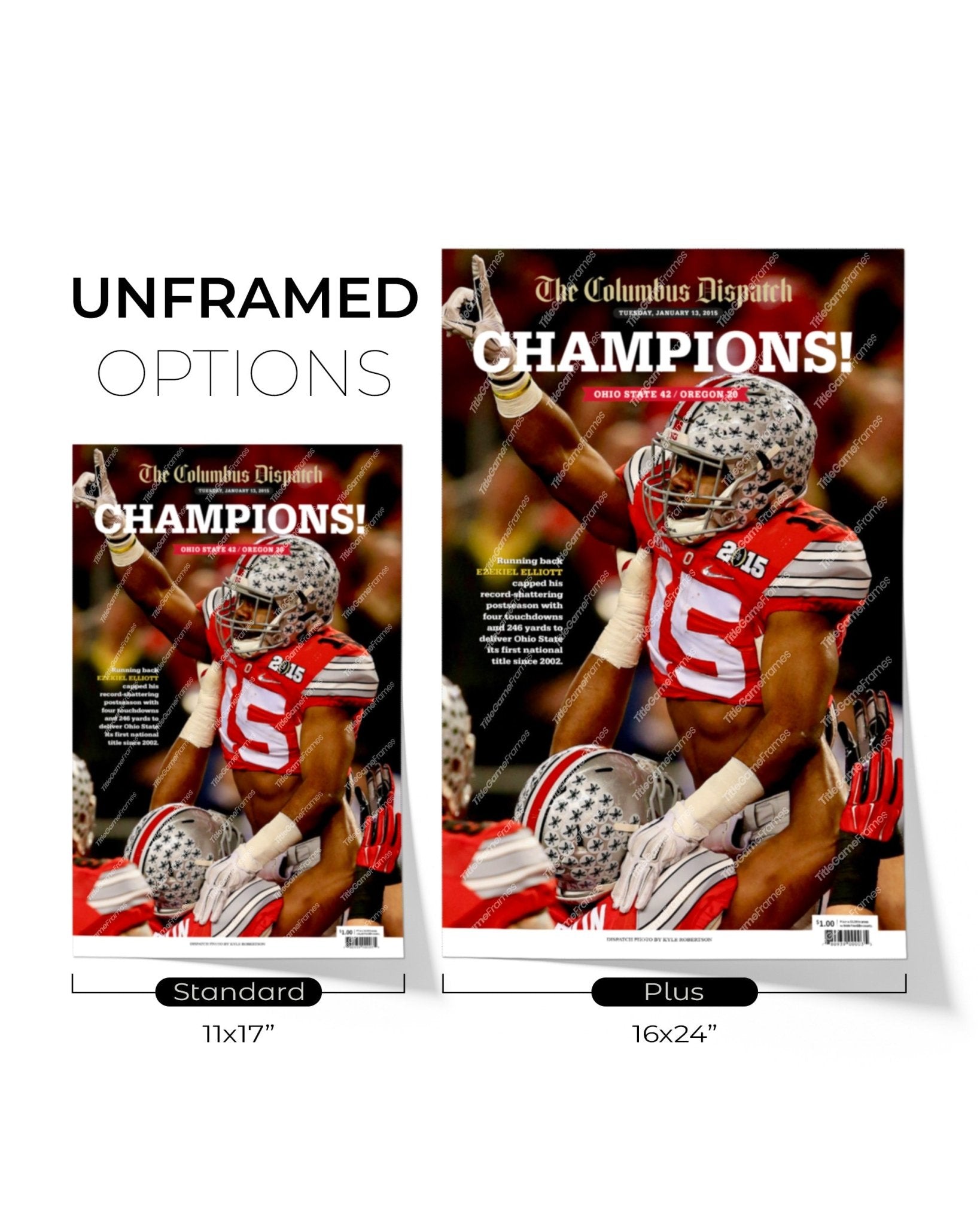 2014 Ohio State Buckeyes NCAA College Football National Champions Framed Front Page Newspaper Print - Title Game Frames