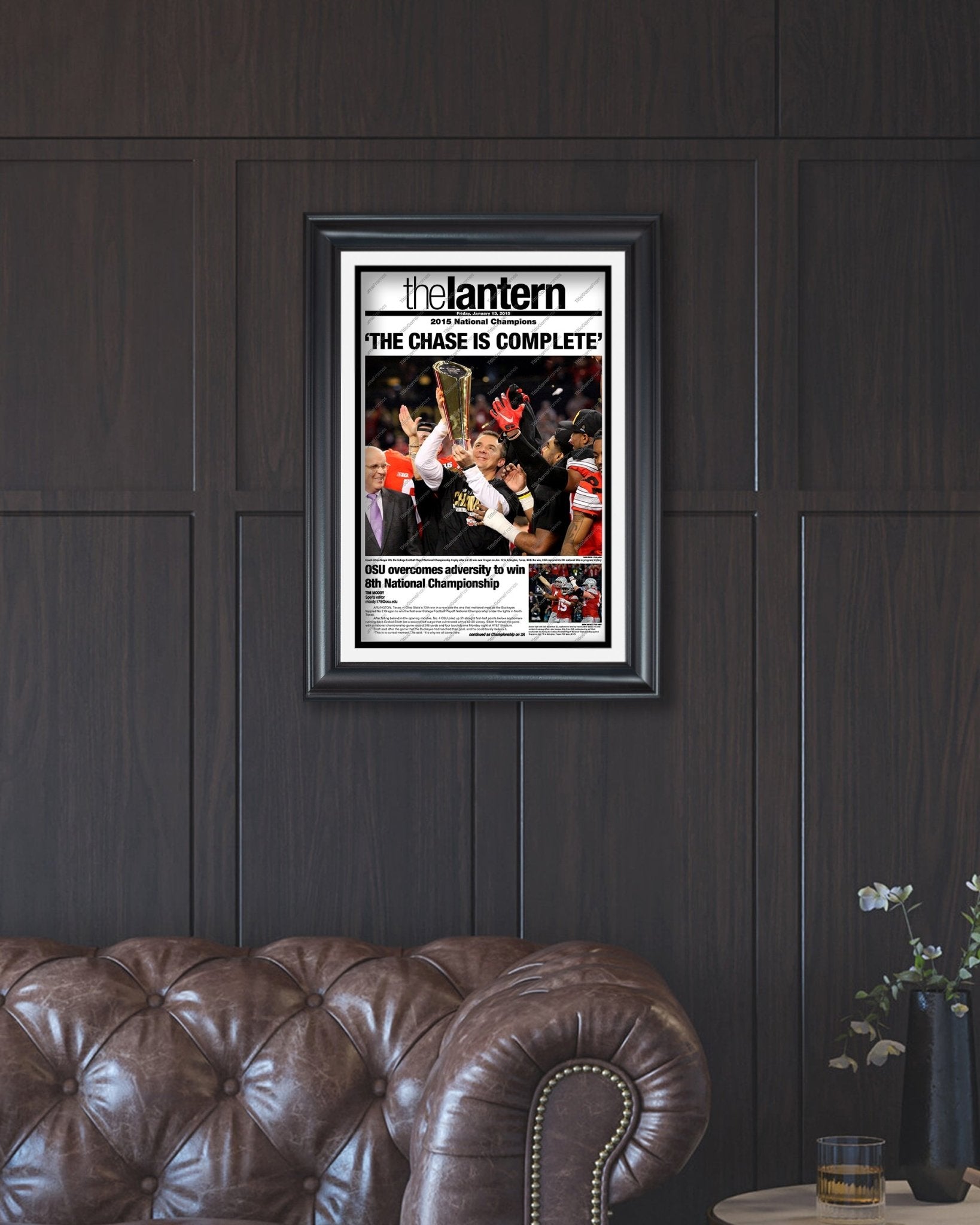 2014 Ohio State Football Champions "The Chase is Complete" The Lantern Framed Newspaper - Title Game Frames