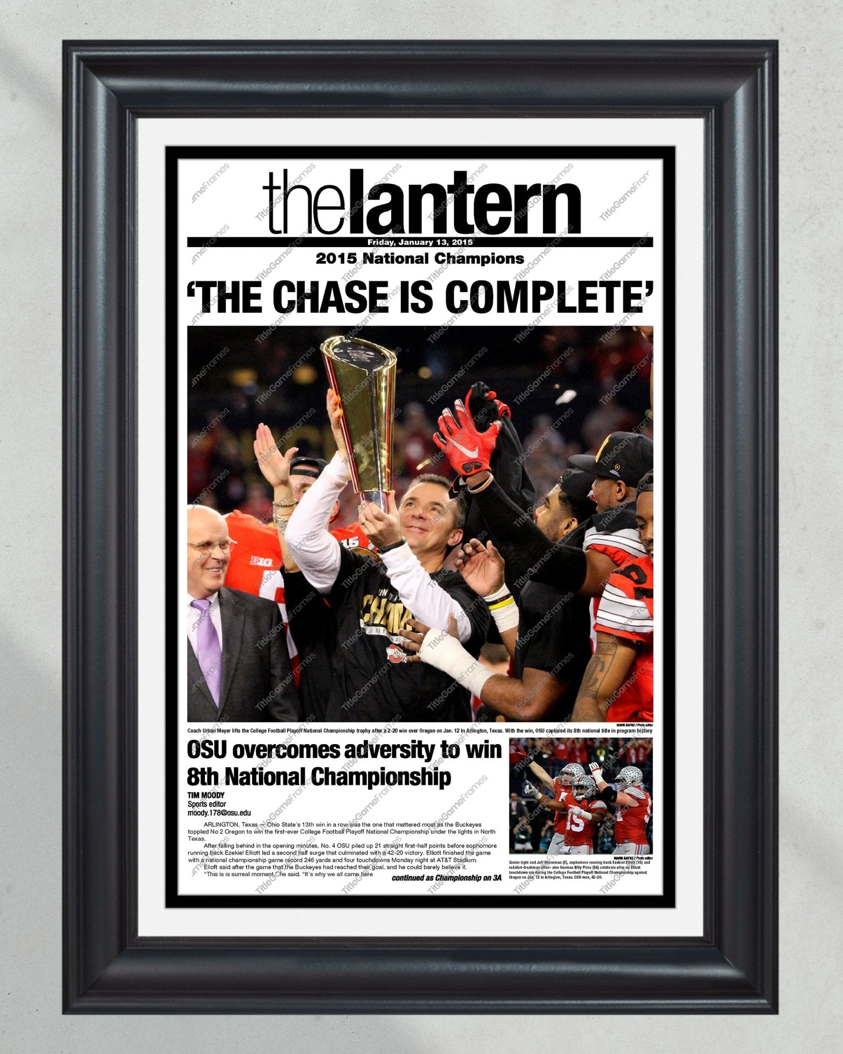 2014 Ohio State Football Champions "The Chase is Complete" The Lantern Framed Newspaper - Title Game Frames