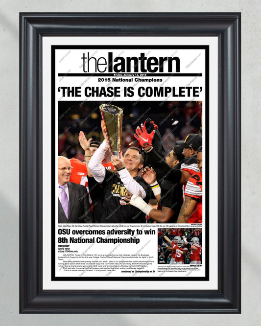 2014 Ohio State Football Champions "The Chase is Complete" The Lantern Framed Newspaper - Title Game Frames