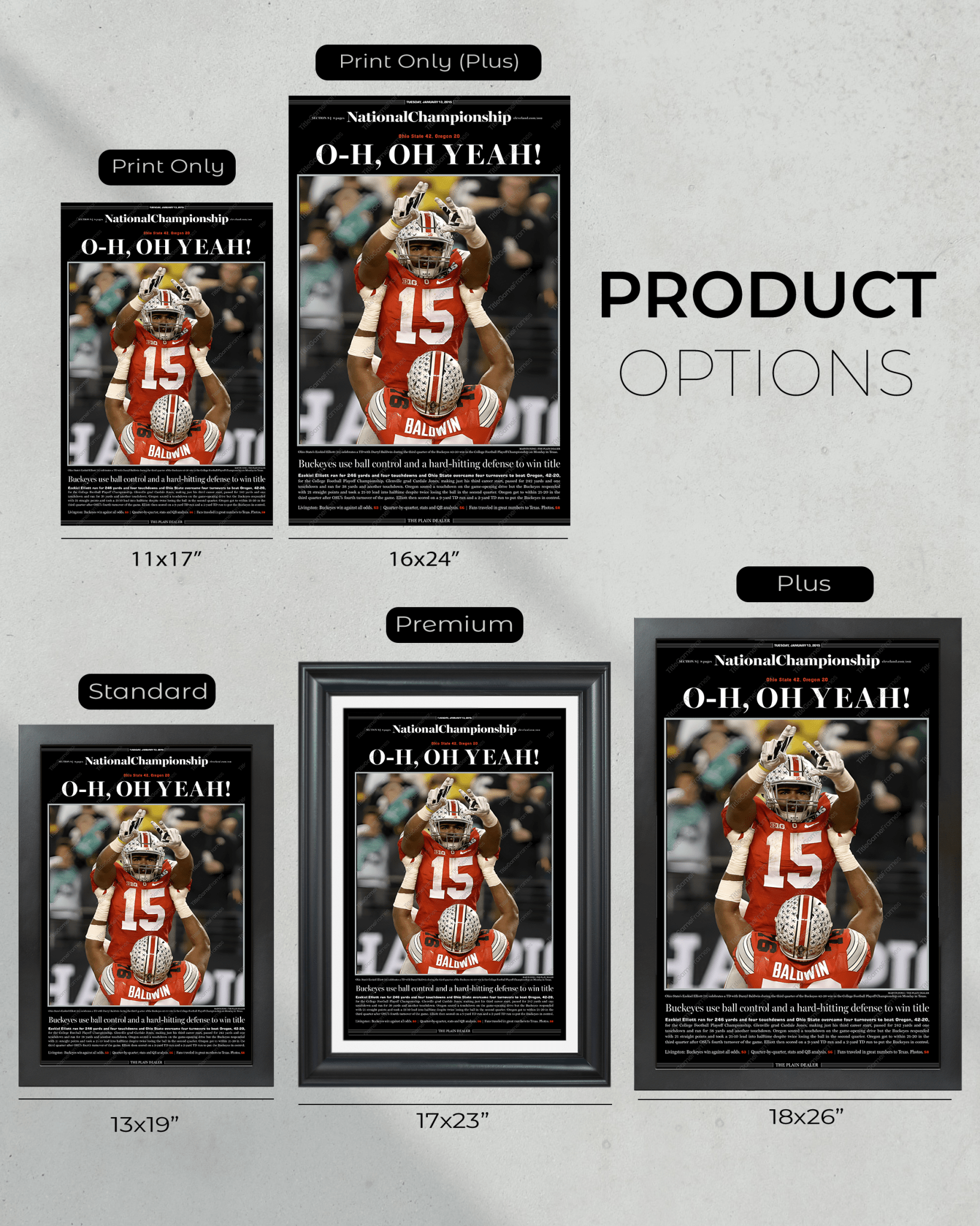 2014 Ohio State National Champions "O - H, OH YEAH!" Plain Dealer Commemorative Newspaper - Title Game Frames