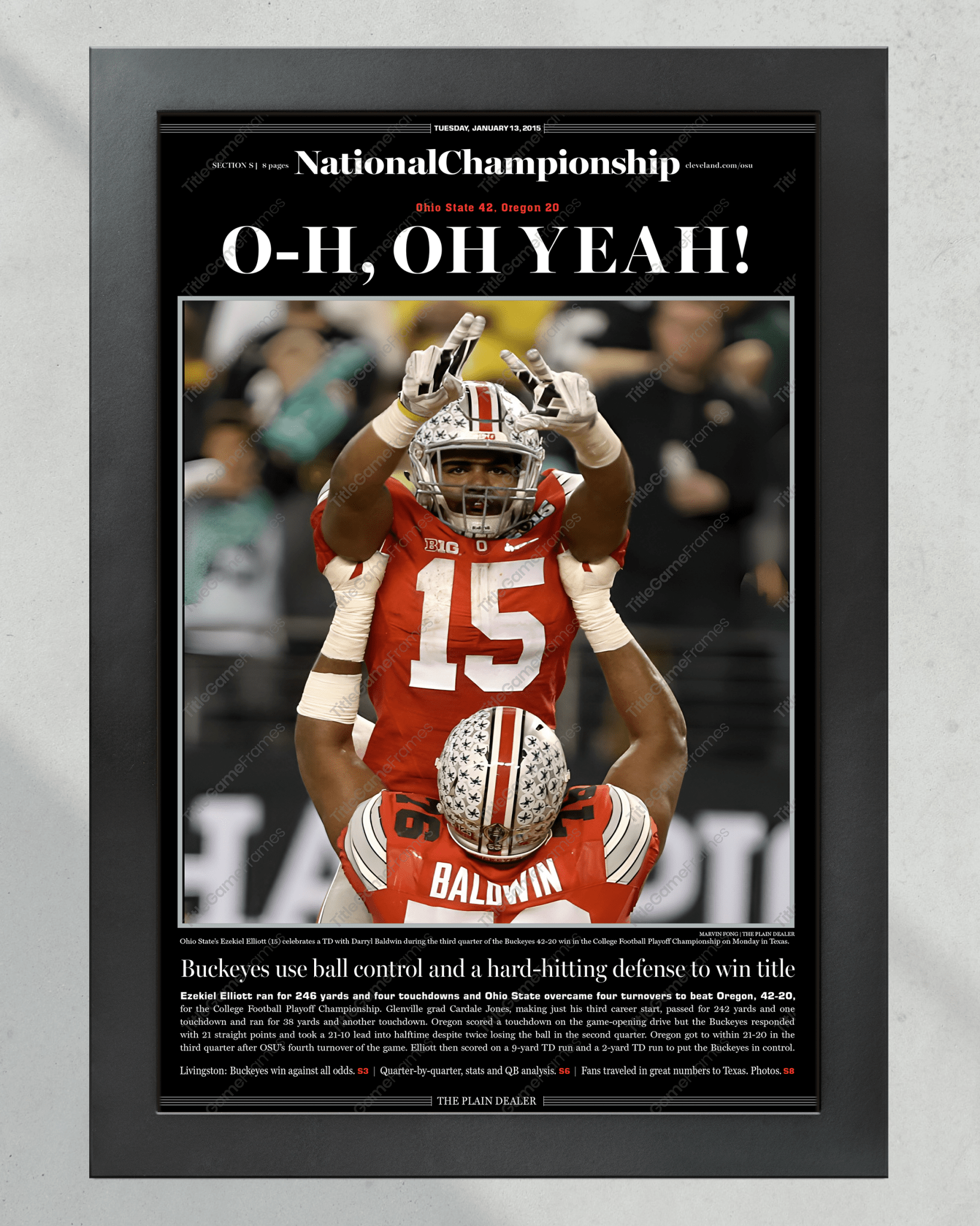 2014 Ohio State National Champions "O - H, OH YEAH!" Plain Dealer Commemorative Newspaper - Title Game Frames