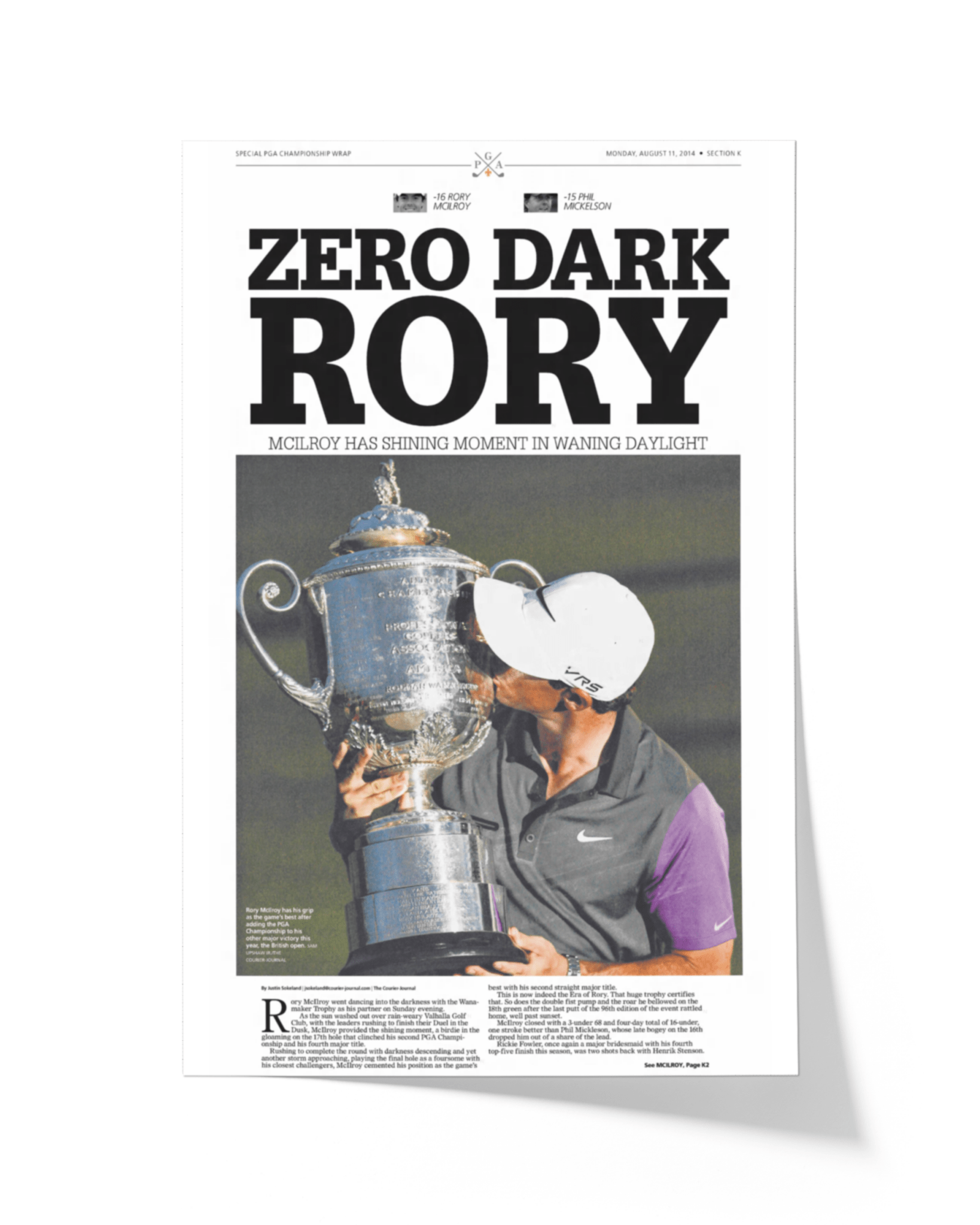 2014 Rory McIlroy PGA Champion 'ZERO DARK RORY' Framed Newspaper - TitleGameFrames.com