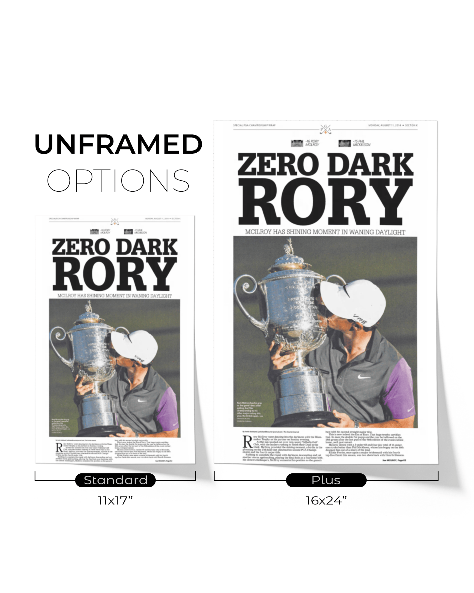 2014 Rory McIlroy PGA Champion 'ZERO DARK RORY' Framed Newspaper - TitleGameFrames.com
