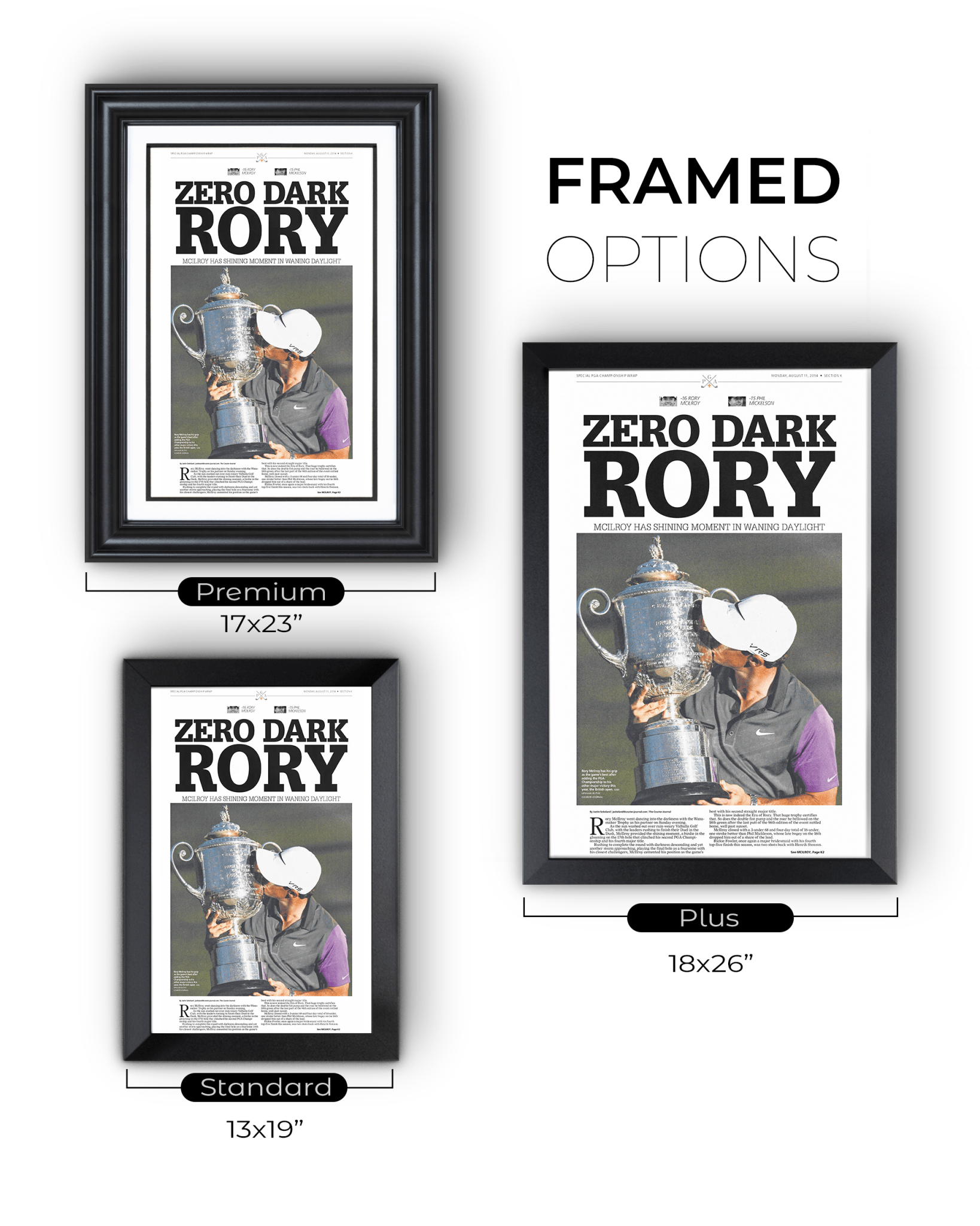 2014 Rory McIlroy PGA Champion 'ZERO DARK RORY' Framed Newspaper - TitleGameFrames.com
