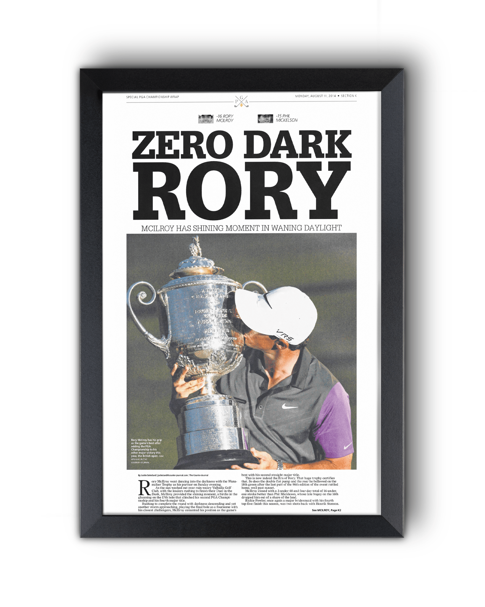2014 Rory McIlroy PGA Champion 'ZERO DARK RORY' Framed Newspaper - TitleGameFrames.com