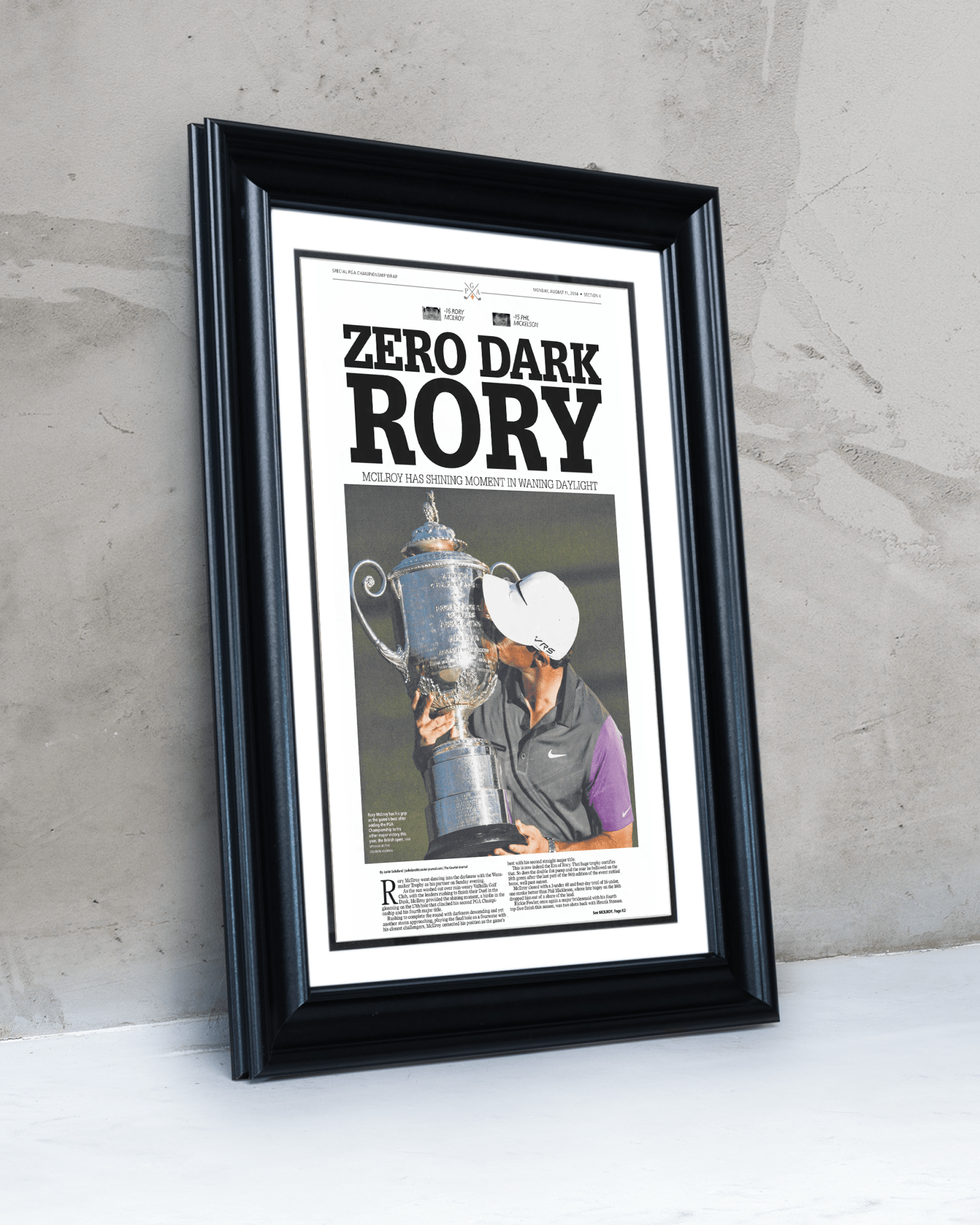 2014 Rory McIlroy PGA Champion 'ZERO DARK RORY' Framed Newspaper - TitleGameFrames.com
