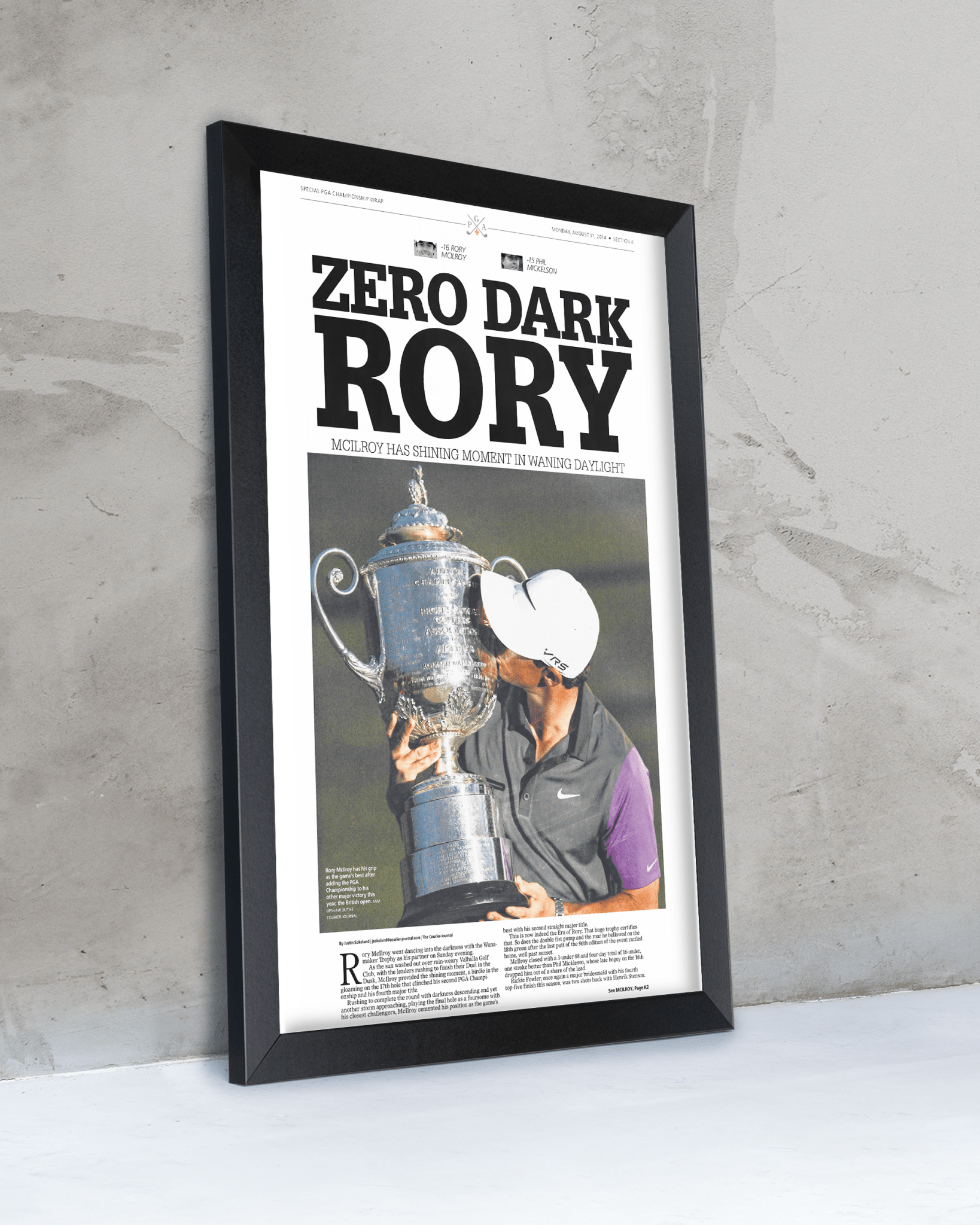 2014 Rory McIlroy PGA Champion 'ZERO DARK RORY' Framed Newspaper - TitleGameFrames.com
