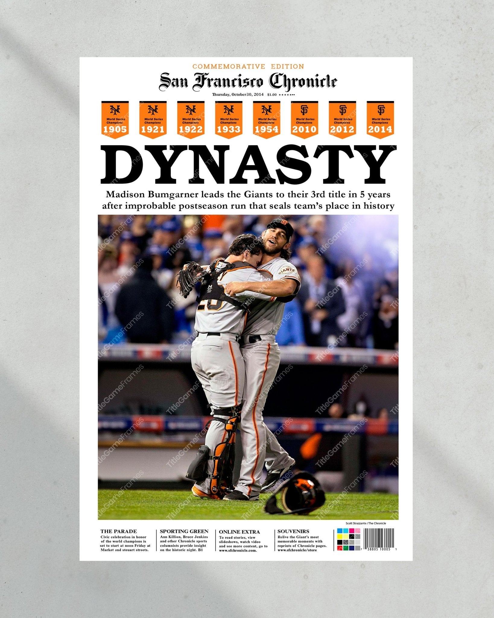 2014 San Francisco Giants World Series Champions Framed Newspaper Cover Print - TitleGameFrames.com