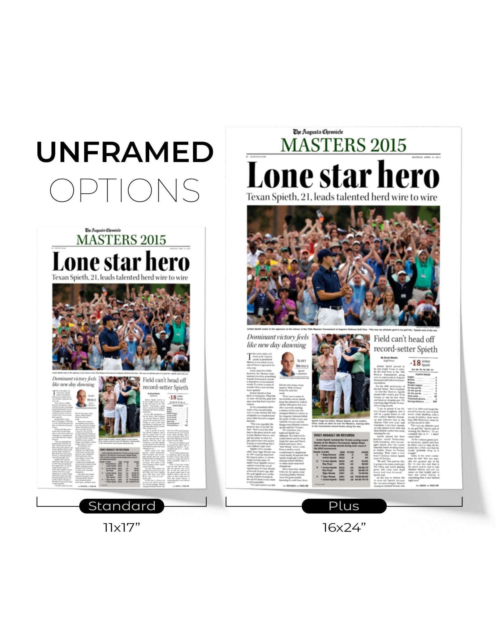 2015 Jordan Spieth Masters Champion 'Lone star hero' Framed Newspaper - TitleGameFrames.com
