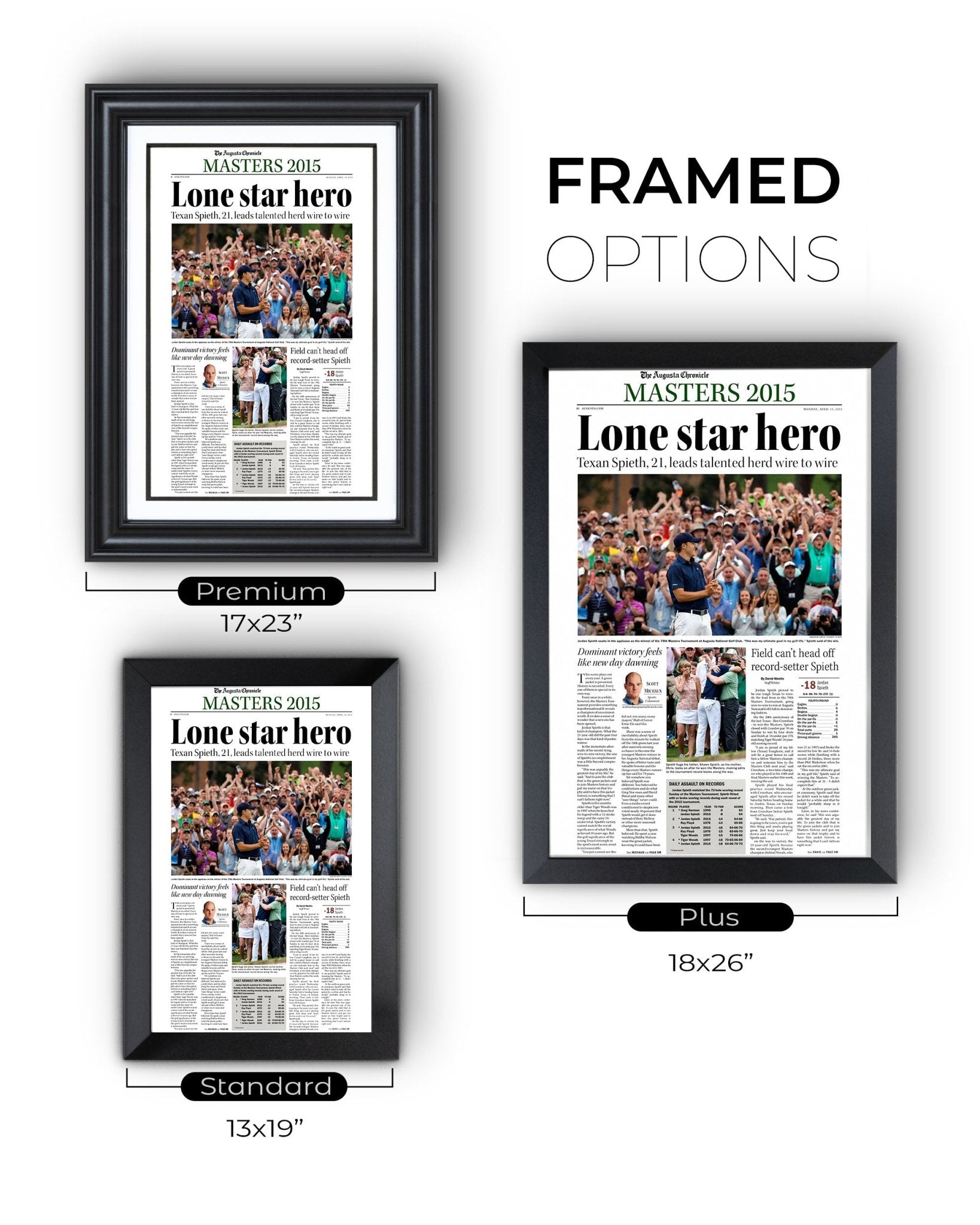 2015 Jordan Spieth Masters Champion 'Lone star hero' Framed Newspaper - TitleGameFrames.com