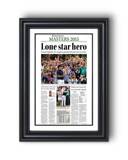2015 Jordan Spieth Masters Champion 'Lone star hero' Framed Newspaper - TitleGameFrames.com