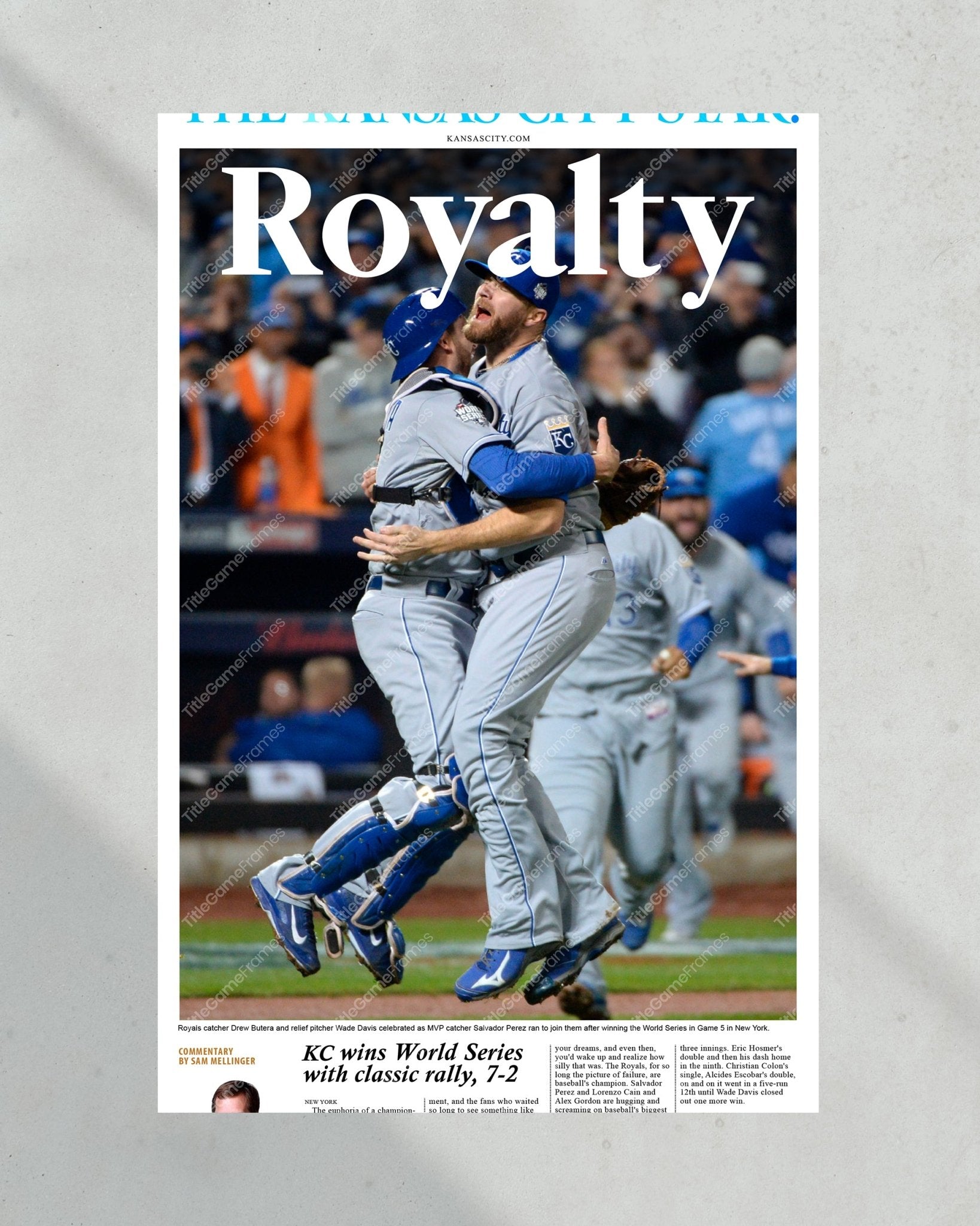 2015 Kansas City Royals World Series championship High Quality Framed Newspaper Print Kauffman Stadium - TitleGameFrames.com
