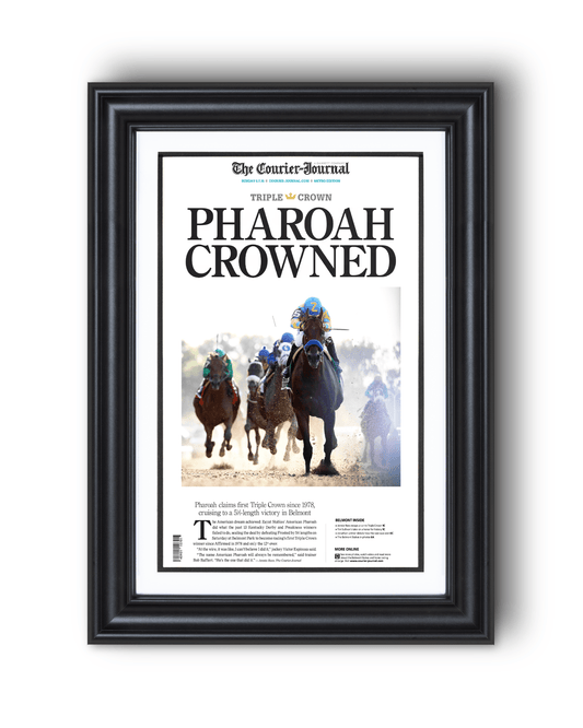 2015 Kentucky Derby “PHARAOH CROWNED” American Pharaoh Winner Framed Front Page Newspaper - TitleGameFrames.com