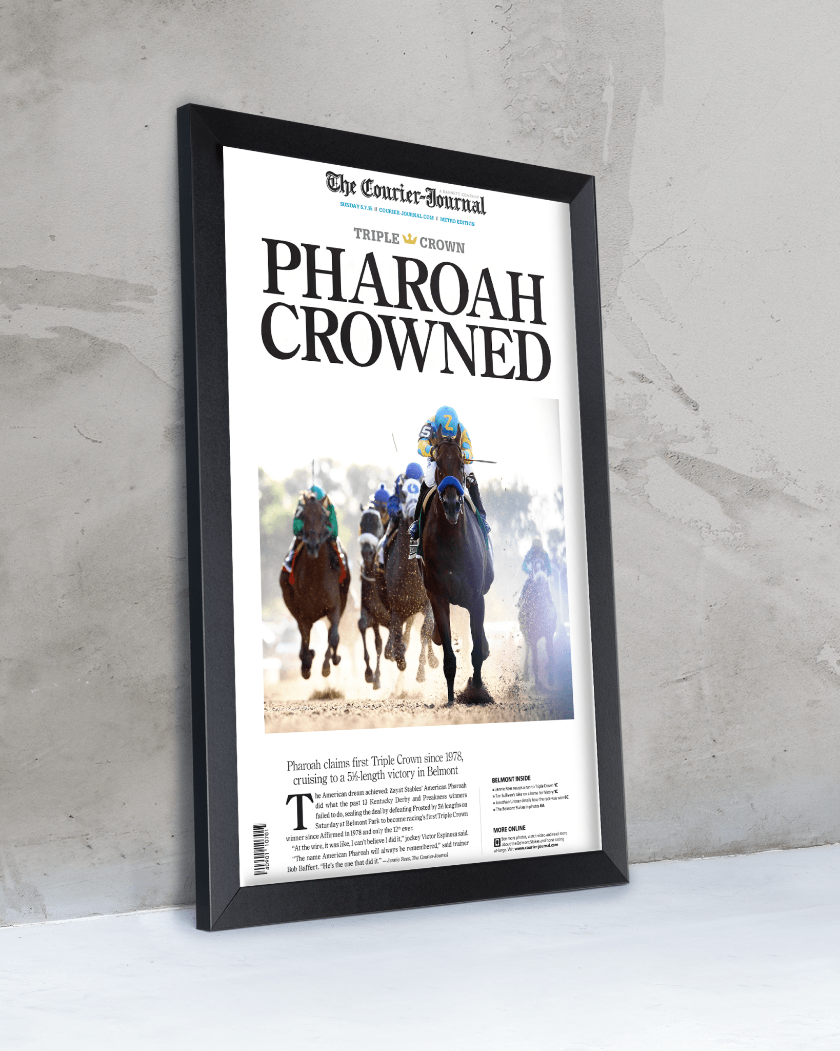 2015 Kentucky Derby “PHARAOH CROWNED” American Pharaoh Winner Framed Front Page Newspaper - TitleGameFrames.com