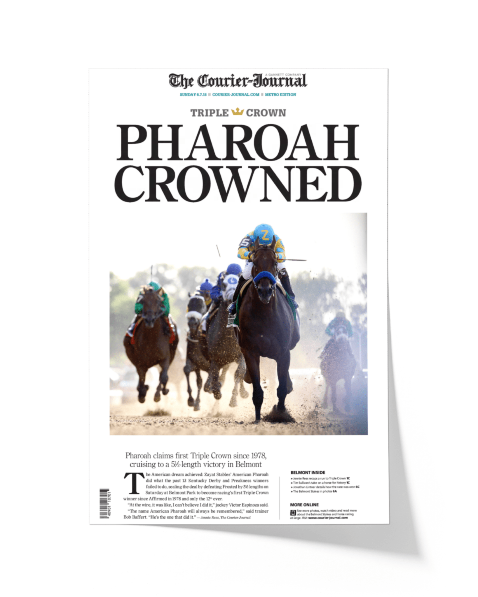 2015 Kentucky Derby “PHARAOH CROWNED” American Pharaoh Winner Framed Front Page Newspaper - TitleGameFrames.com
