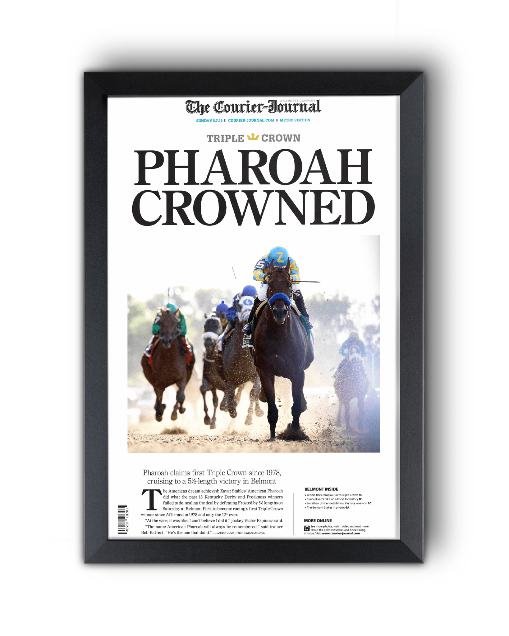 2015 Kentucky Derby “PHARAOH CROWNED” American Pharaoh Winner Framed Front Page Newspaper - TitleGameFrames.com