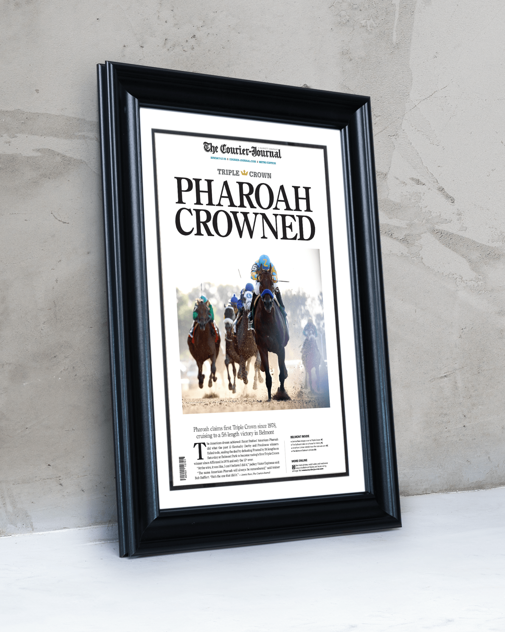 2015 Kentucky Derby “PHARAOH CROWNED” American Pharaoh Winner Framed Front Page Newspaper - TitleGameFrames.com