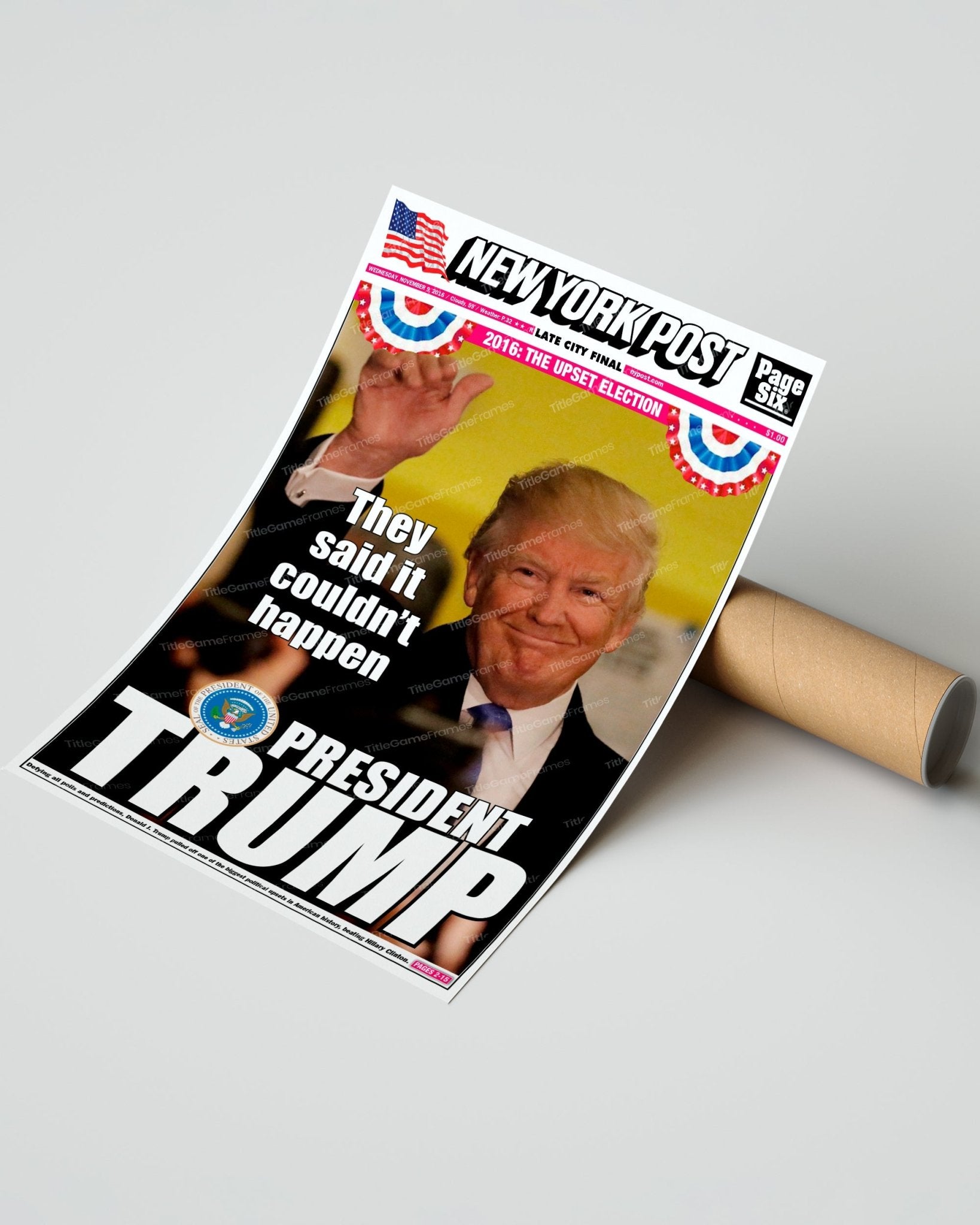 2016 Historic Victory: Trump Elected 45th U.S. President - Framed Newspaper - TitleGameFrames.com