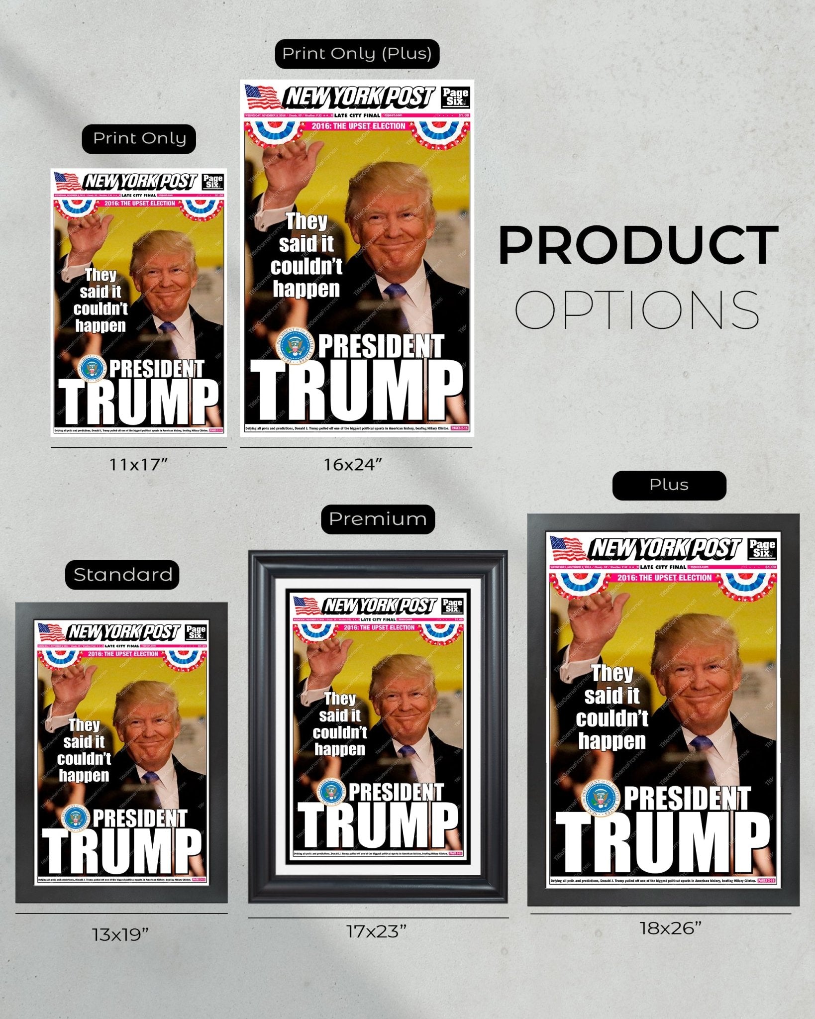 2016 Historic Victory: Trump Elected 45th U.S. President - Framed Newspaper - TitleGameFrames.com
