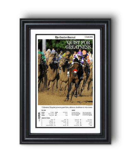 2016 Kentucky Derby “QUIST FOR GREATNESS” Nyquist Winner Framed Front Page Newspaper - TitleGameFrames.com