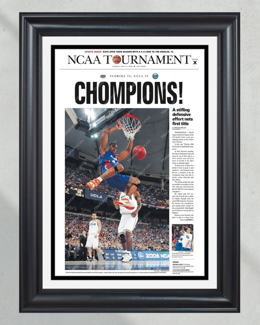 2017 Florida Gators CWS Baseball "CHOMPIONS" Framed Commemorative Newspaper - TitleGameFrames.com
