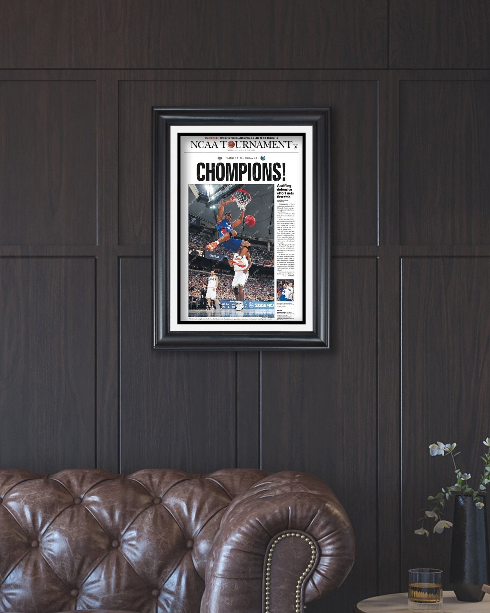 2017 Florida Gators CWS Baseball "CHOMPIONS" Framed Commemorative Newspaper - TitleGameFrames.com