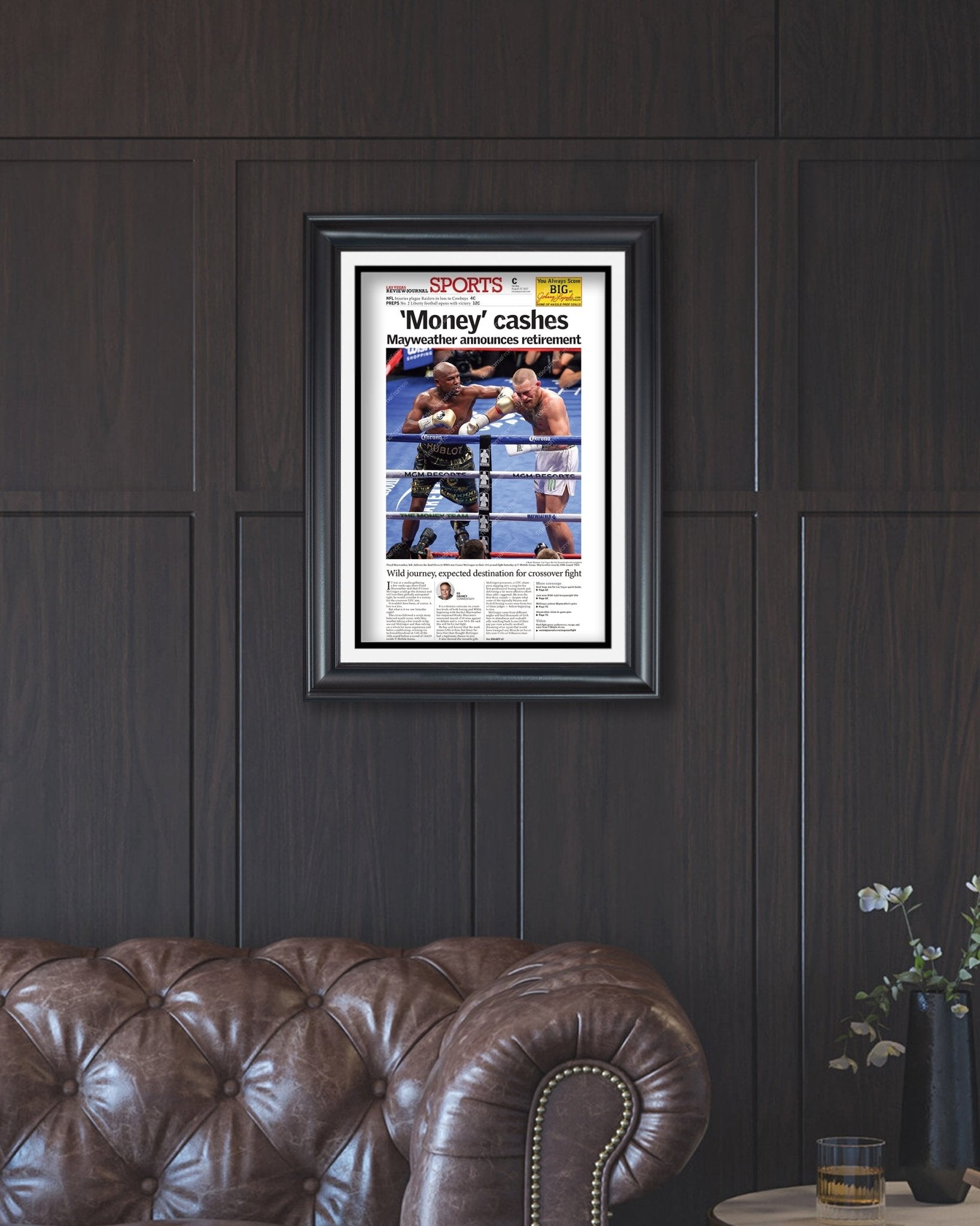 2017 Floyd Mayweather Defeats Conor Mcgregor Framed Front Page Newspaper Print - TitleGameFrames.com