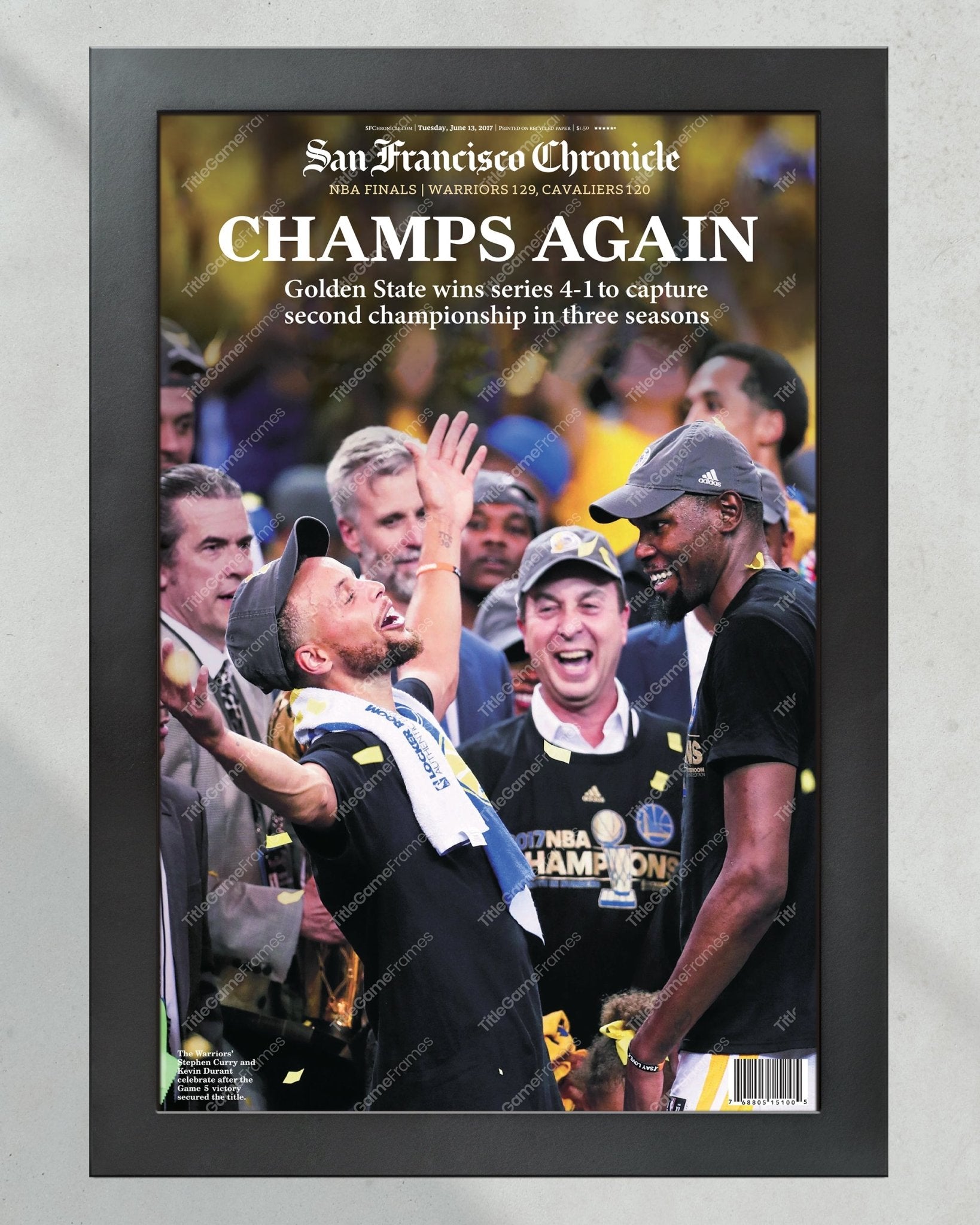 2017 Golden State Warriors NBA Champions Framed Newspaper Front Page Print - TitleGameFrames.com