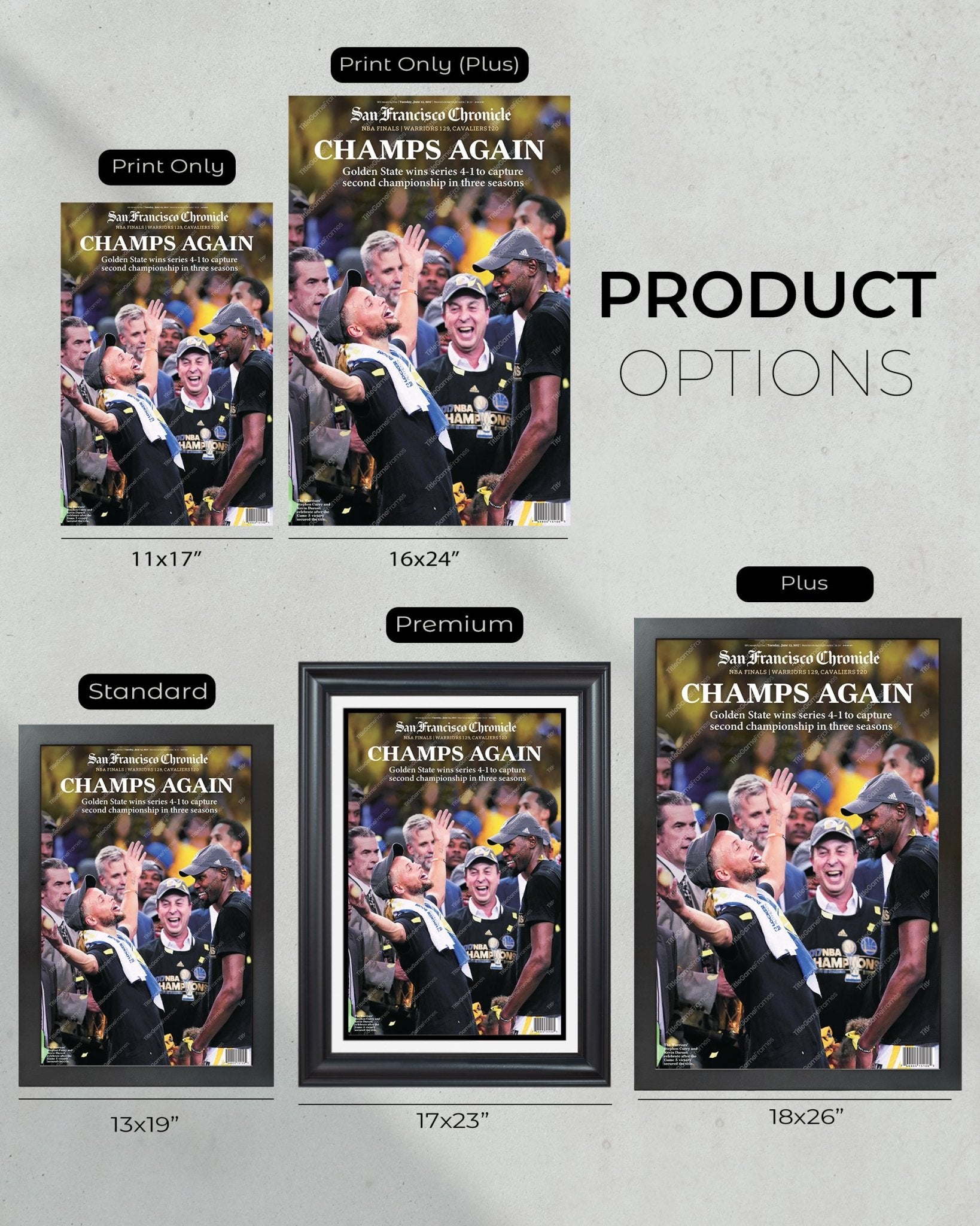 2017 Golden State Warriors NBA Champions Framed Newspaper Front Page Print - TitleGameFrames.com