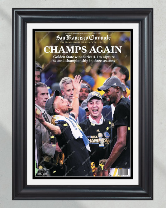 2017 Golden State Warriors NBA Champions Framed Newspaper Front Page Print - TitleGameFrames.com