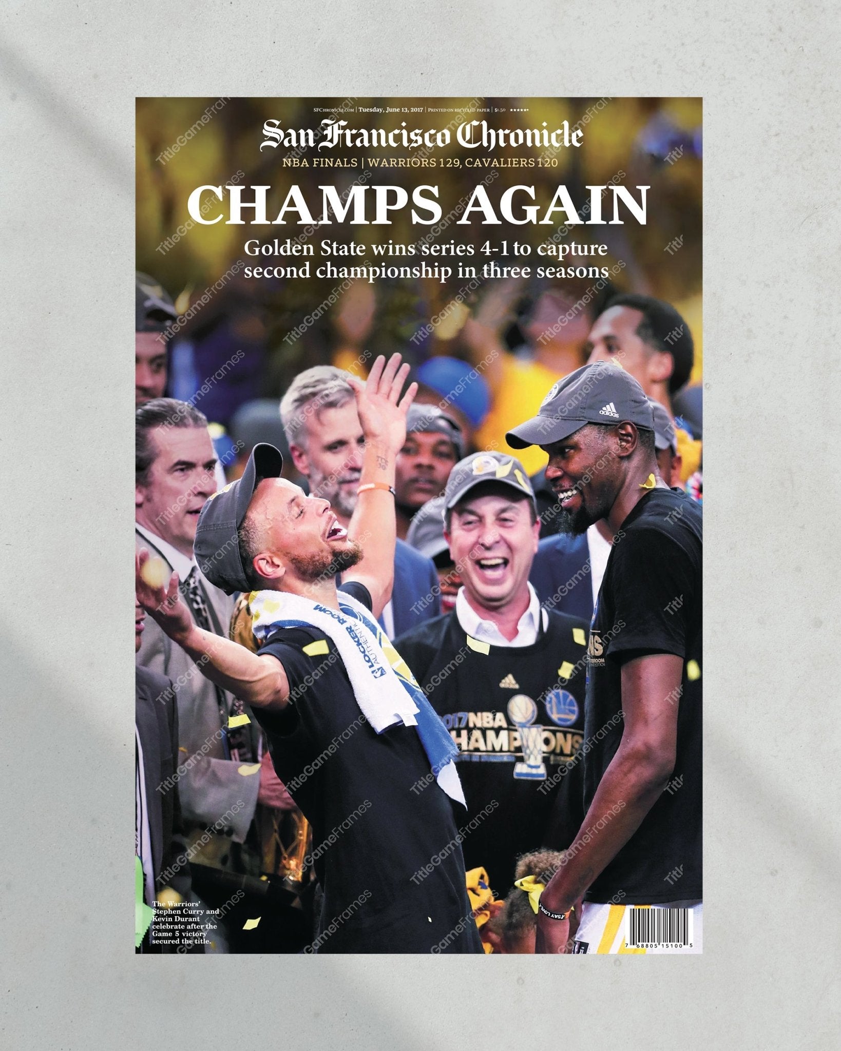 2017 Golden State Warriors NBA Champions Framed Newspaper Front Page Print - TitleGameFrames.com