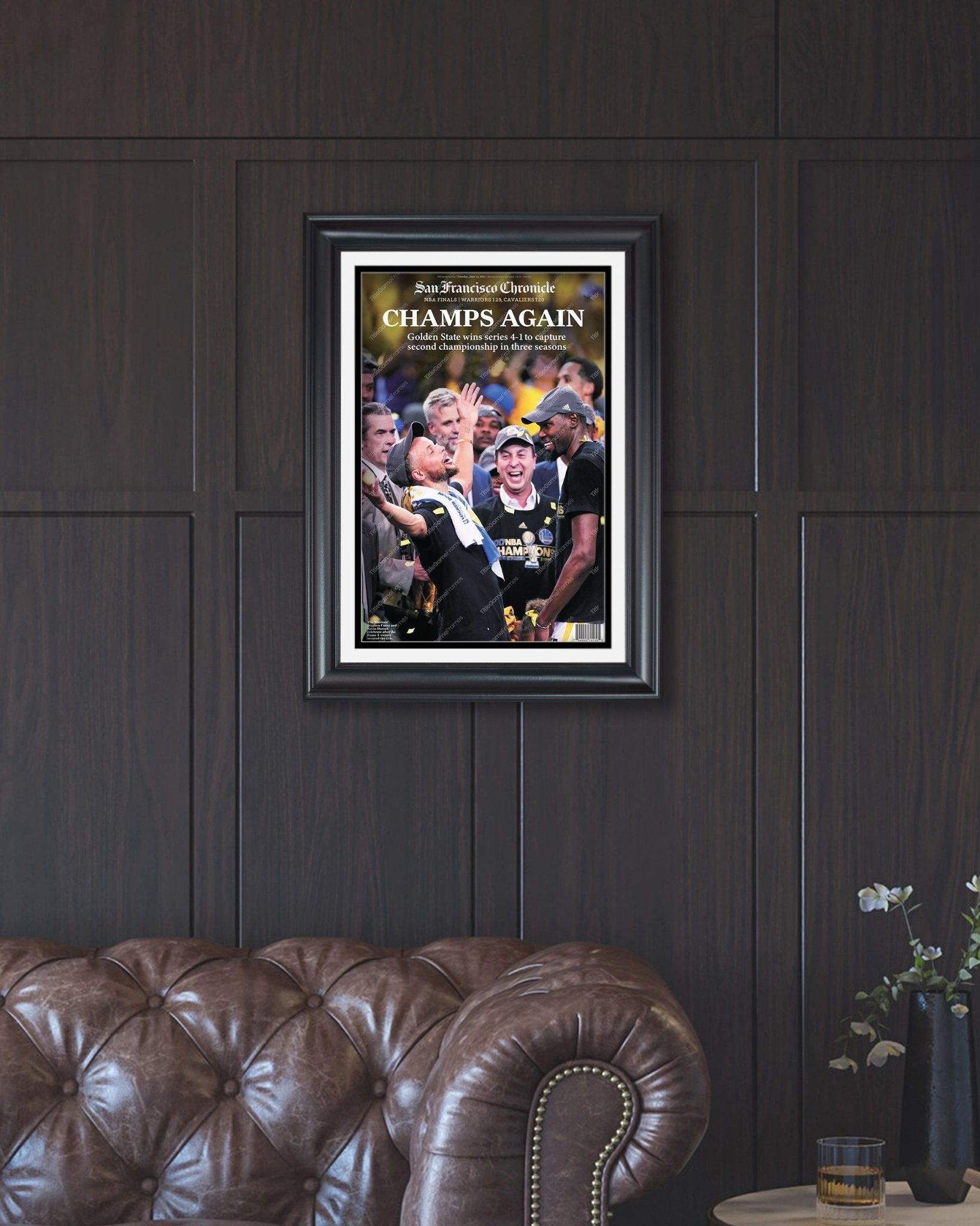2017 Golden State Warriors NBA Champions Framed Newspaper Front Page Print - TitleGameFrames.com
