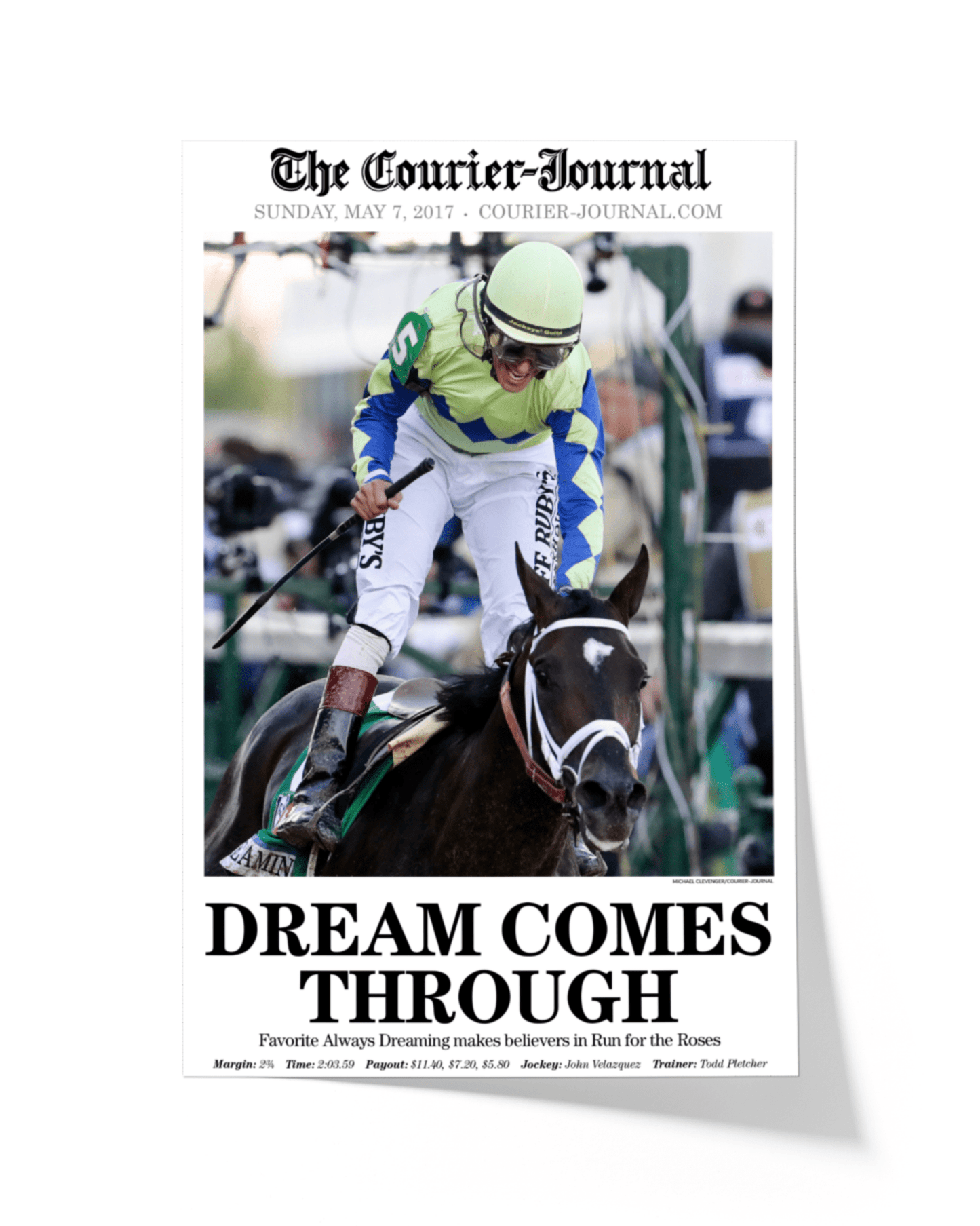 2017 Kentucky Derby “DREAM COMES THROUGH” Always Dreaming Winner Framed Front Page Newspaper - TitleGameFrames.com