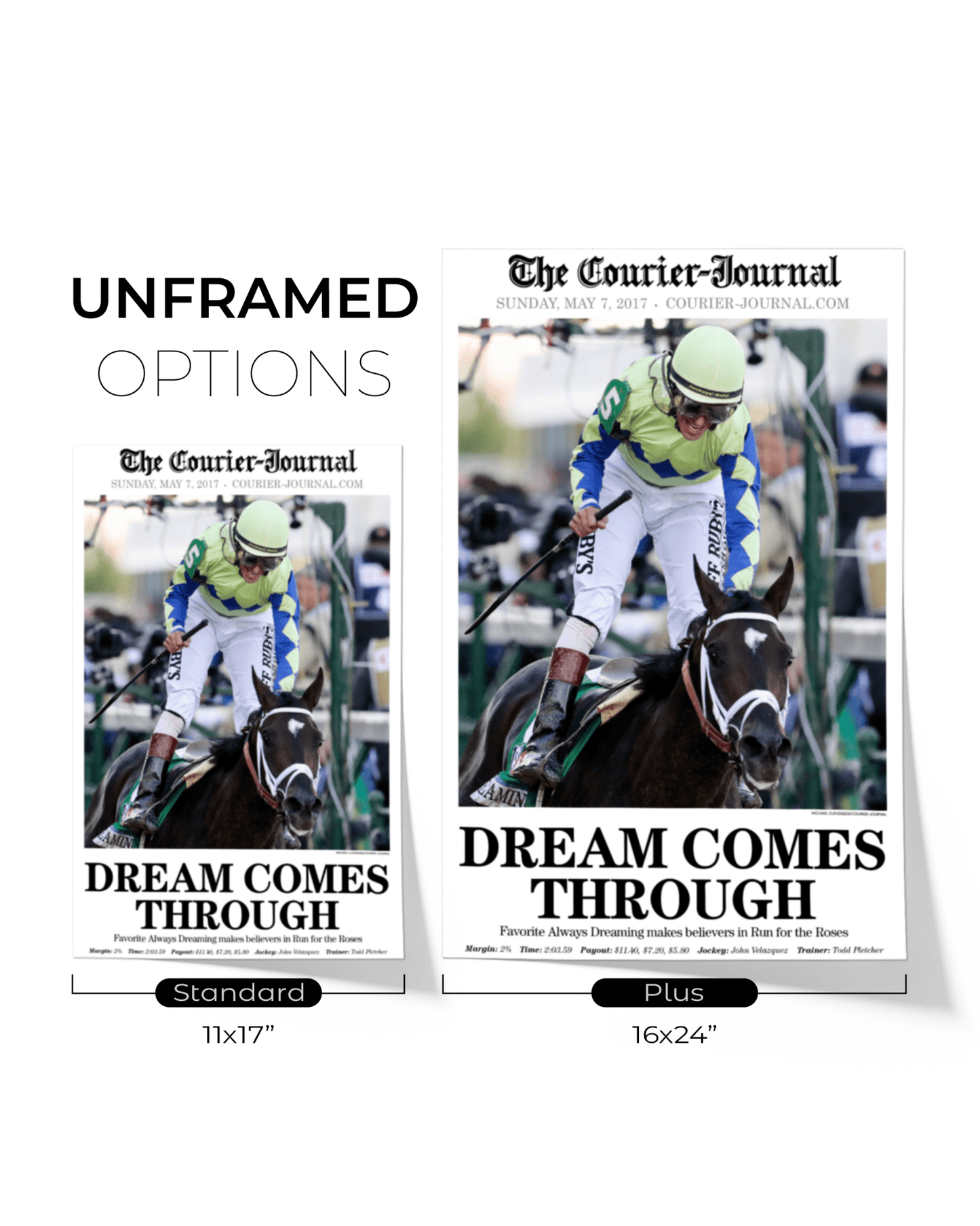 2017 Kentucky Derby “DREAM COMES THROUGH” Always Dreaming Winner Framed Front Page Newspaper - TitleGameFrames.com