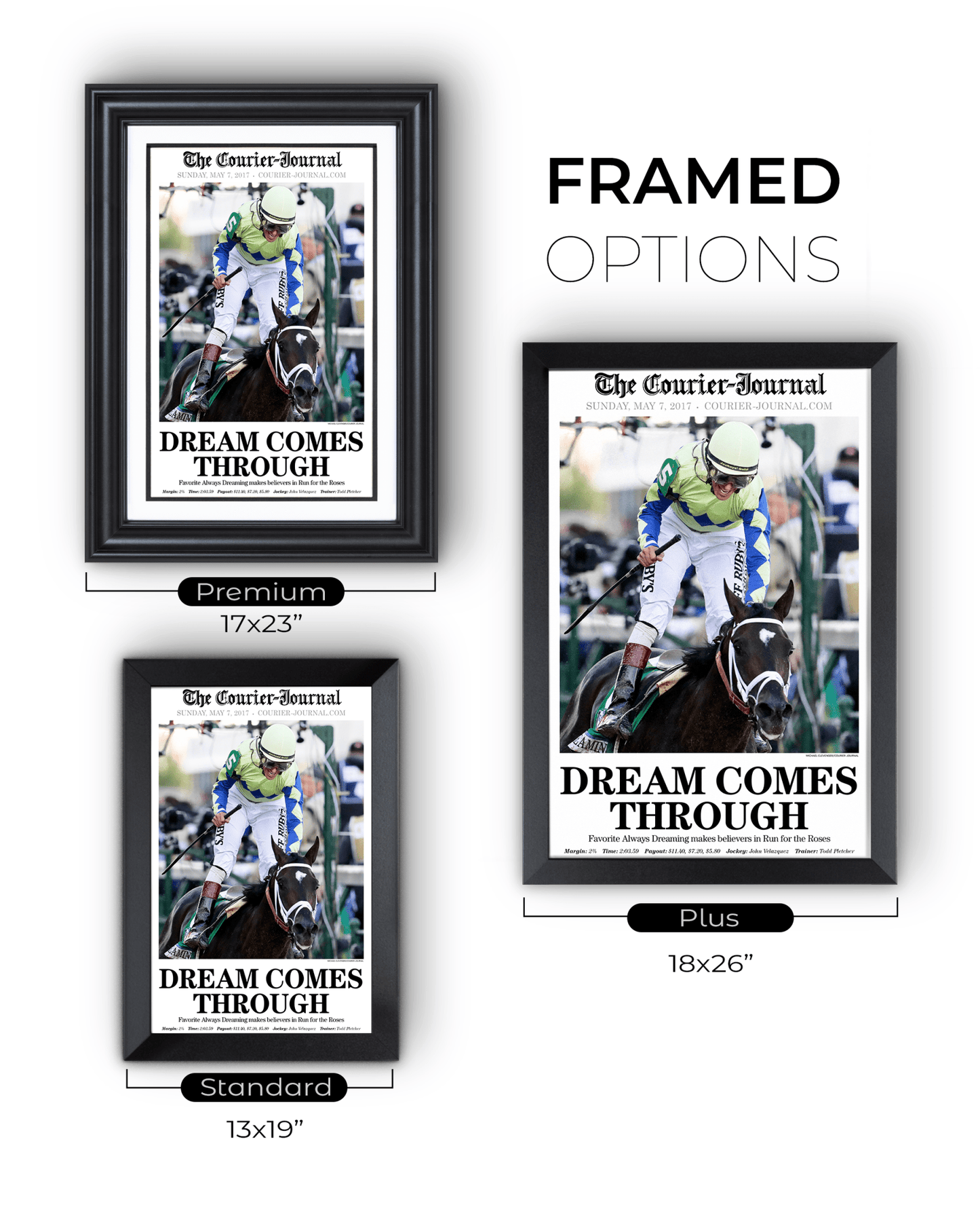 2017 Kentucky Derby “DREAM COMES THROUGH” Always Dreaming Winner Framed Front Page Newspaper - TitleGameFrames.com