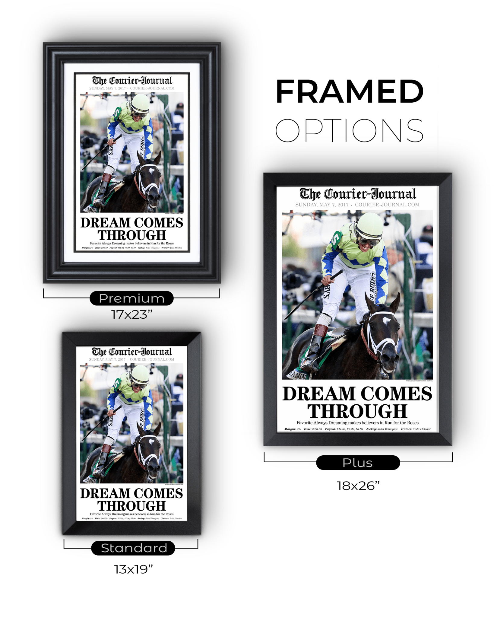 2017 Kentucky Derby “DREAM COMES THROUGH” Always Dreaming Winner Framed Front Page Newspaper - TitleGameFrames.com