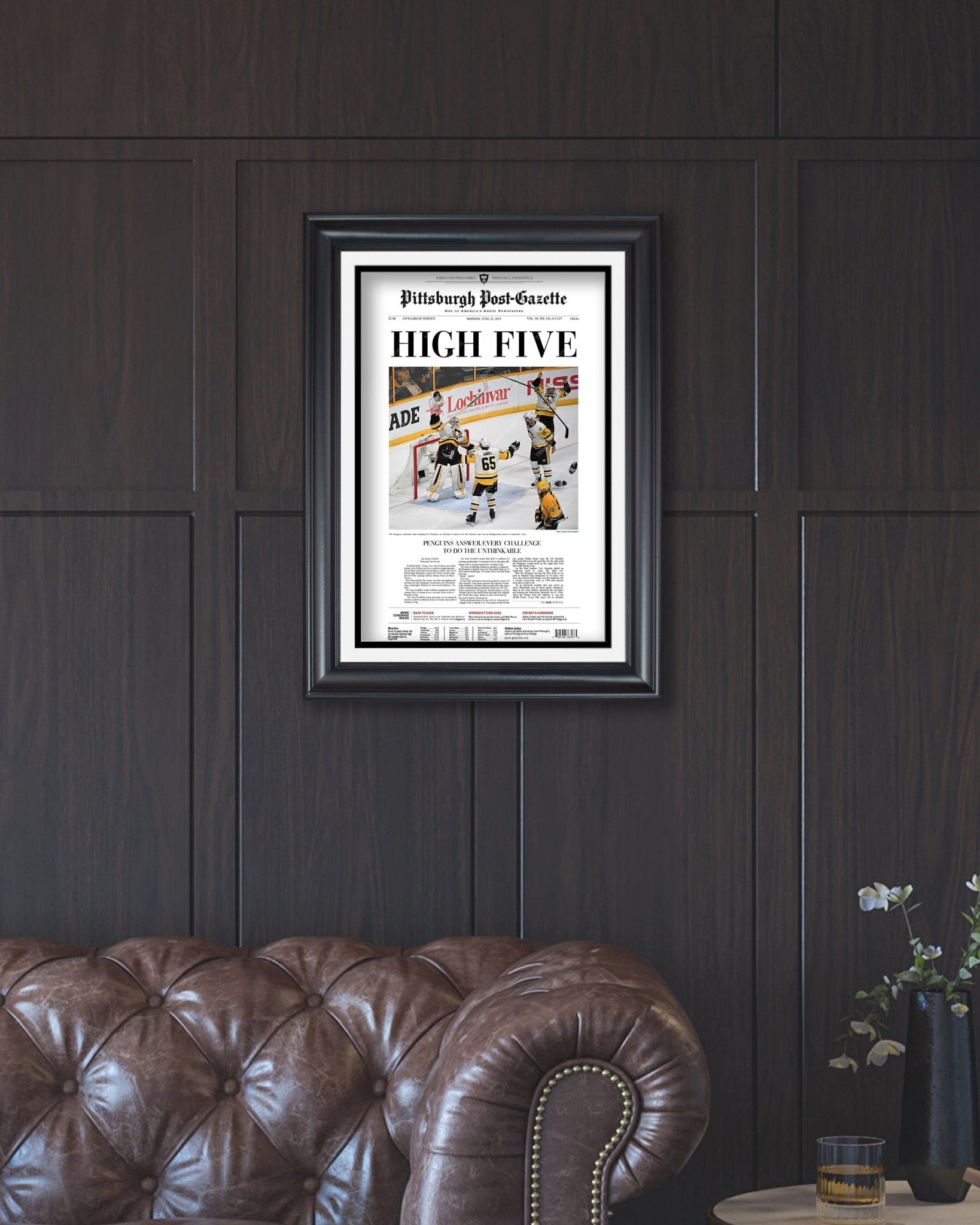 2017 Pittsburgh Penguins Stanley Cup Framed Newspaper - TitleGameFrames.com