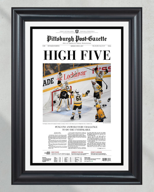 2017 Pittsburgh Penguins Stanley Cup Framed Newspaper - TitleGameFrames.com