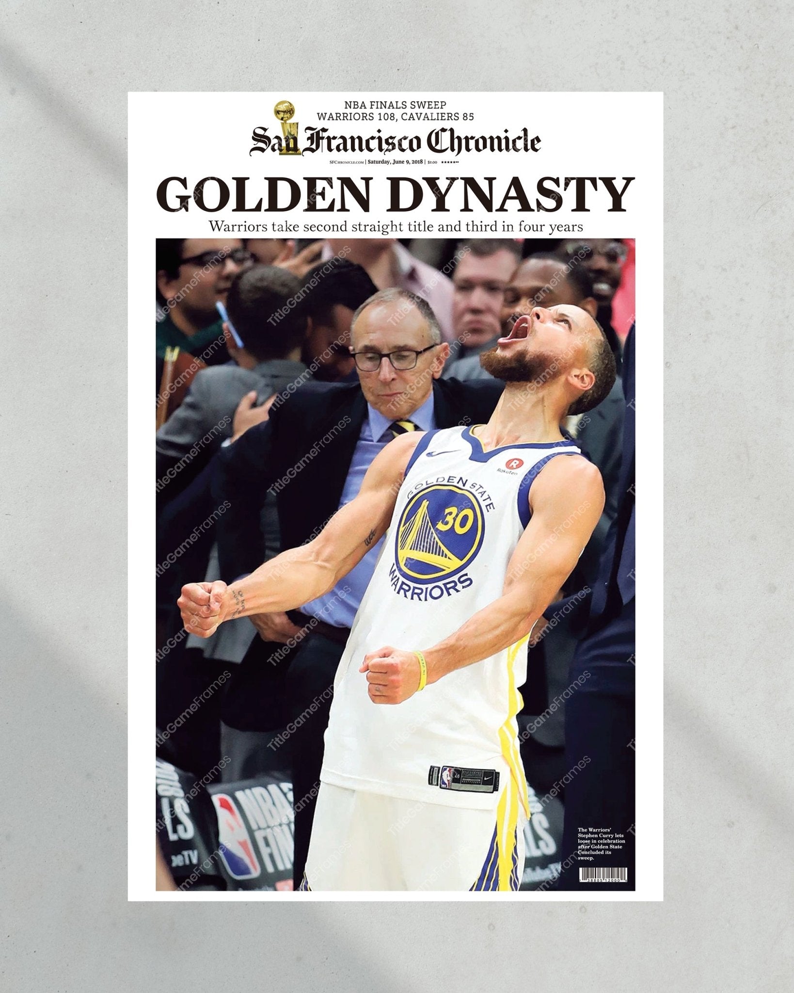 2018 Golden State Warriors NBA Champions Framed Newspaper Front Page Print Steph Curry - TitleGameFrames.com