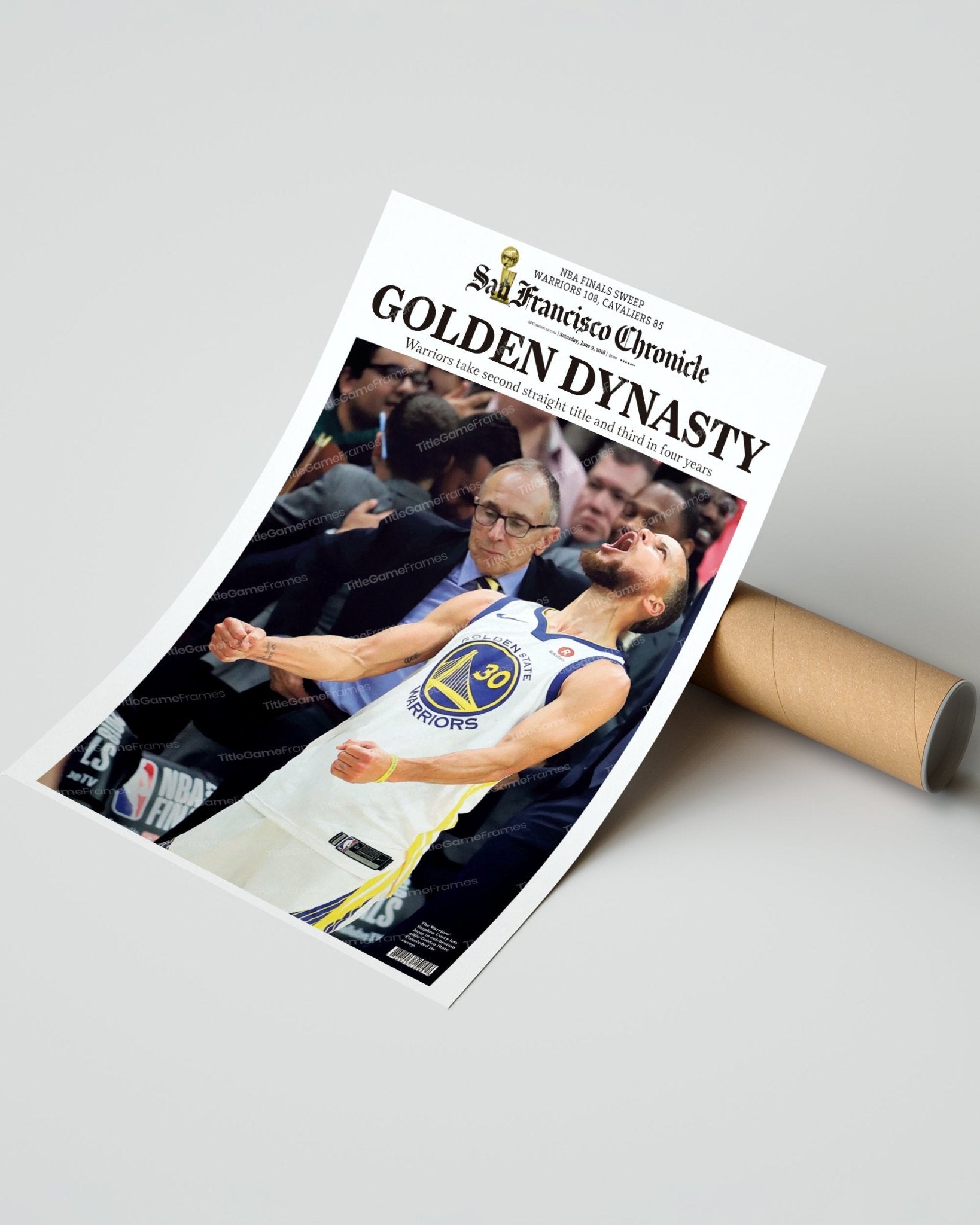 2018 Golden State Warriors NBA Champions Framed Newspaper Front Page Print Steph Curry - TitleGameFrames.com