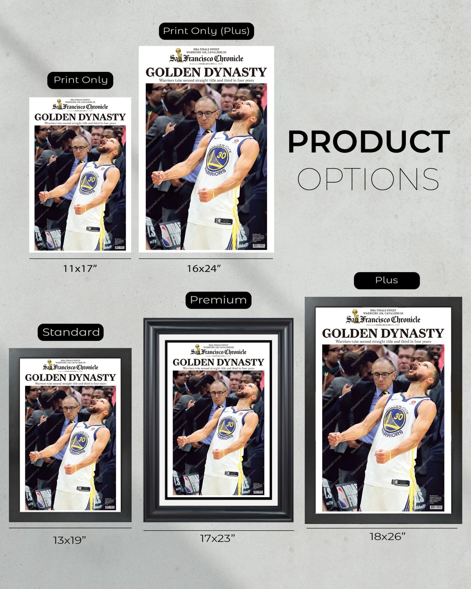 2018 Golden State Warriors NBA Champions Framed Newspaper Front Page Print Steph Curry - TitleGameFrames.com