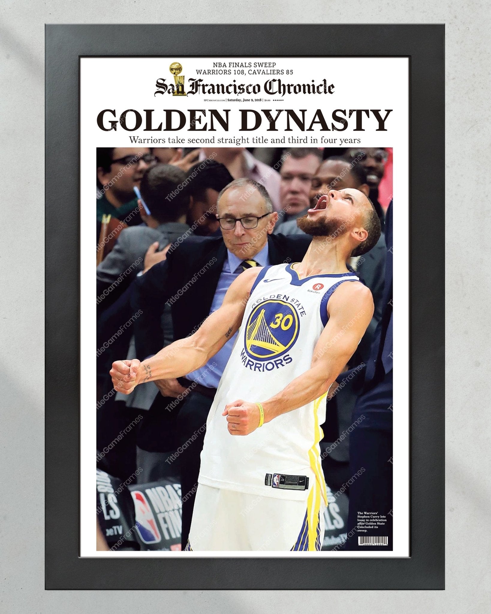 2018 Golden State Warriors NBA Champions Framed Newspaper Front Page Print Steph Curry - TitleGameFrames.com